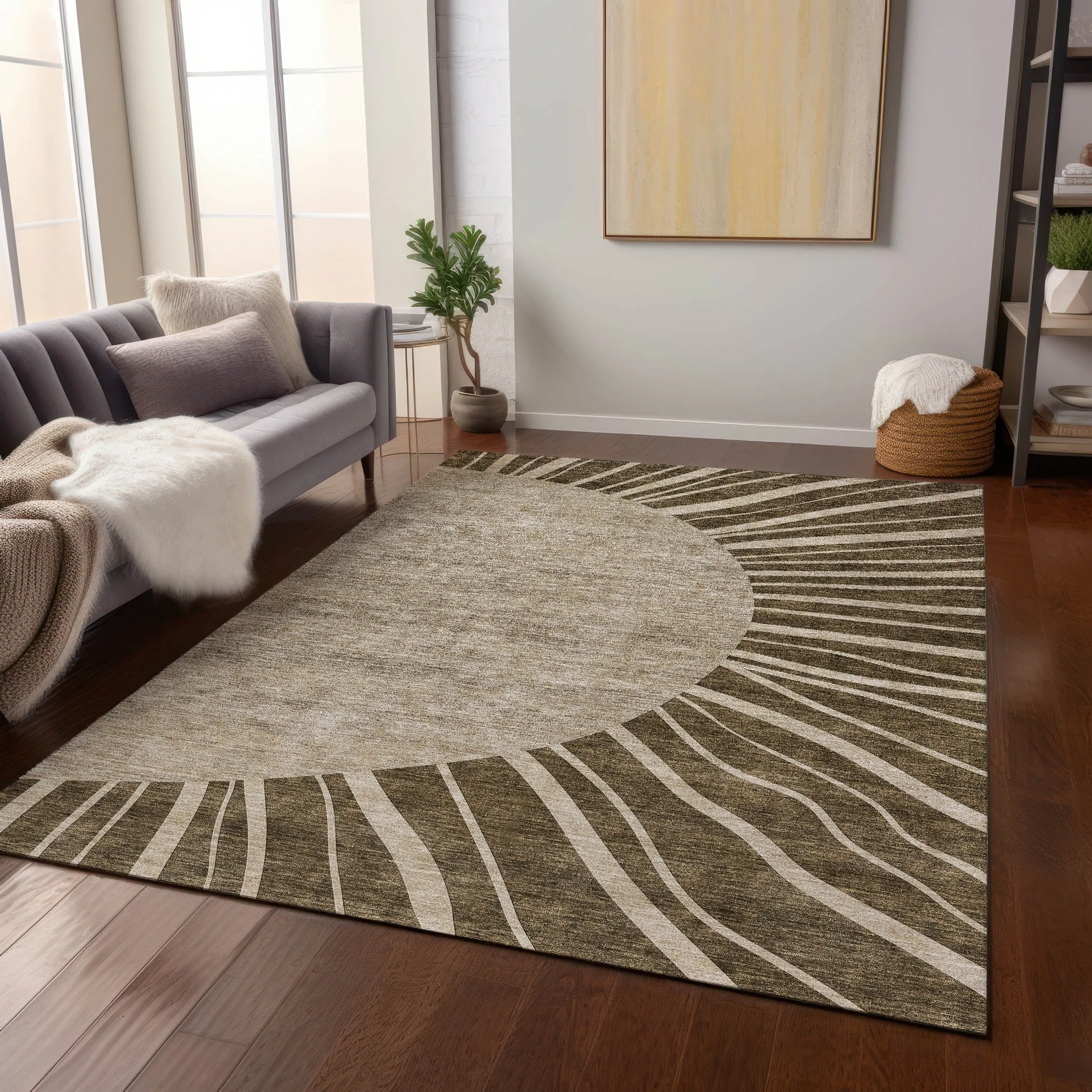 Machine Washable Indoor/ Outdoor Chantille Modern Sunburst Rug