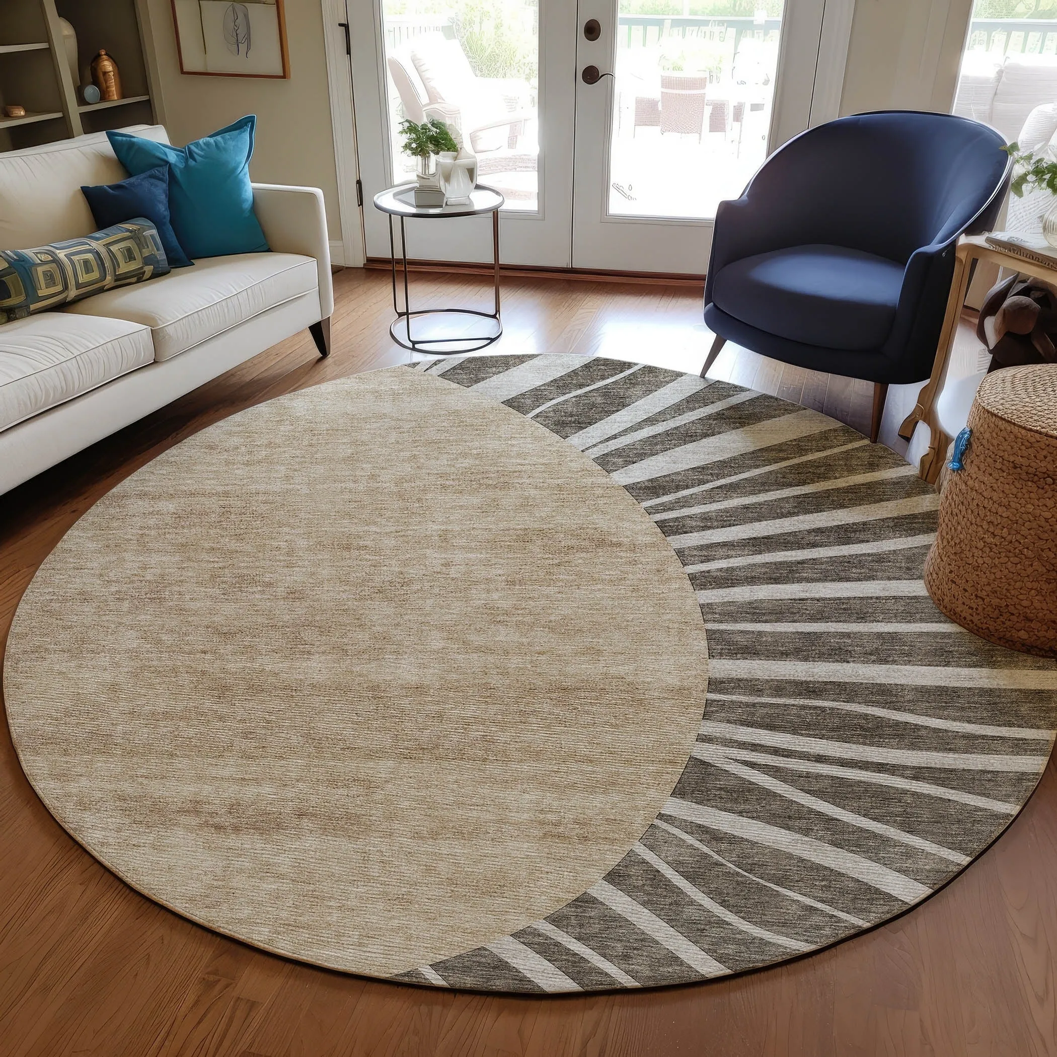 Machine Washable Indoor/ Outdoor Chantille Modern Sunburst Rug