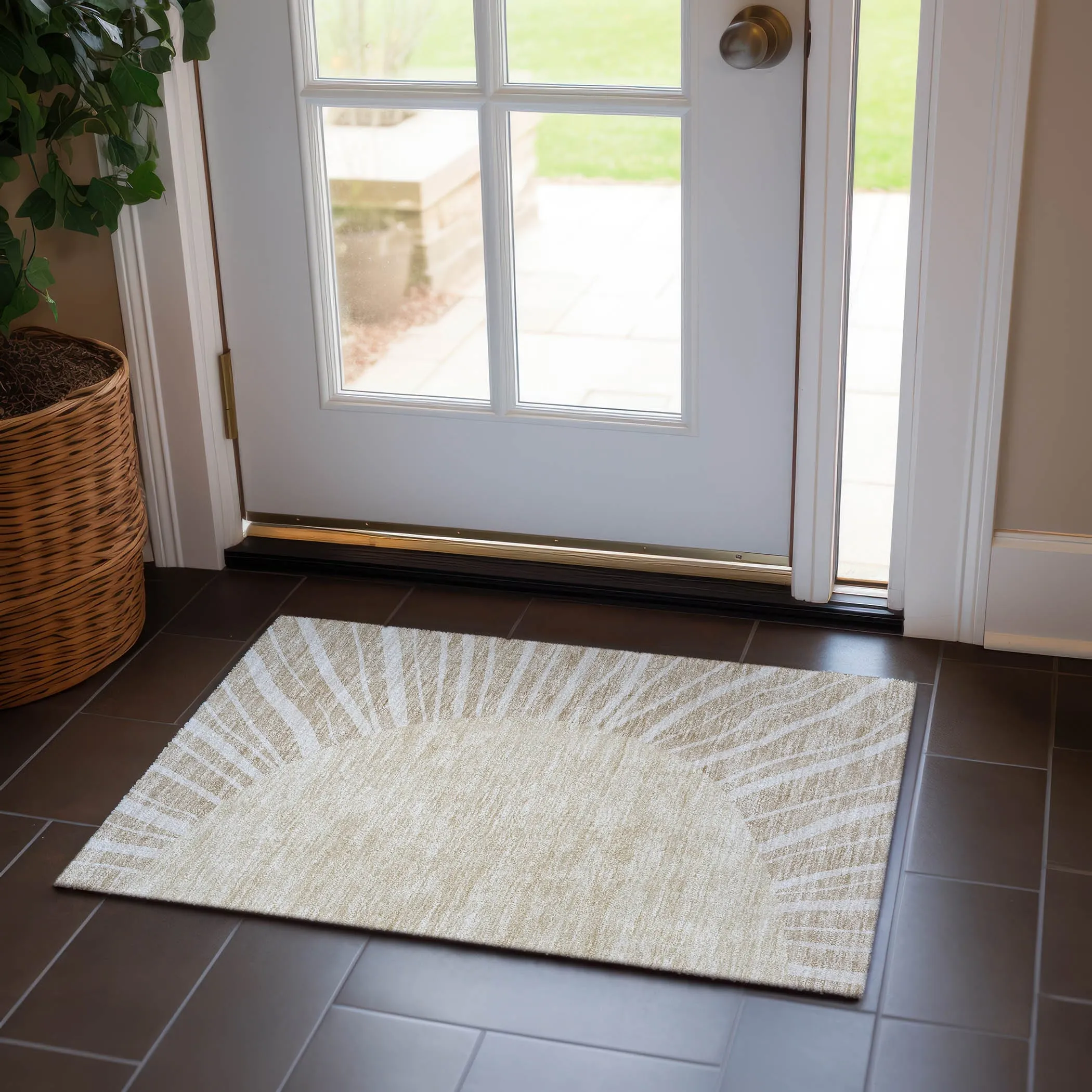 Machine Washable Indoor/ Outdoor Chantille Modern Sunburst Rug