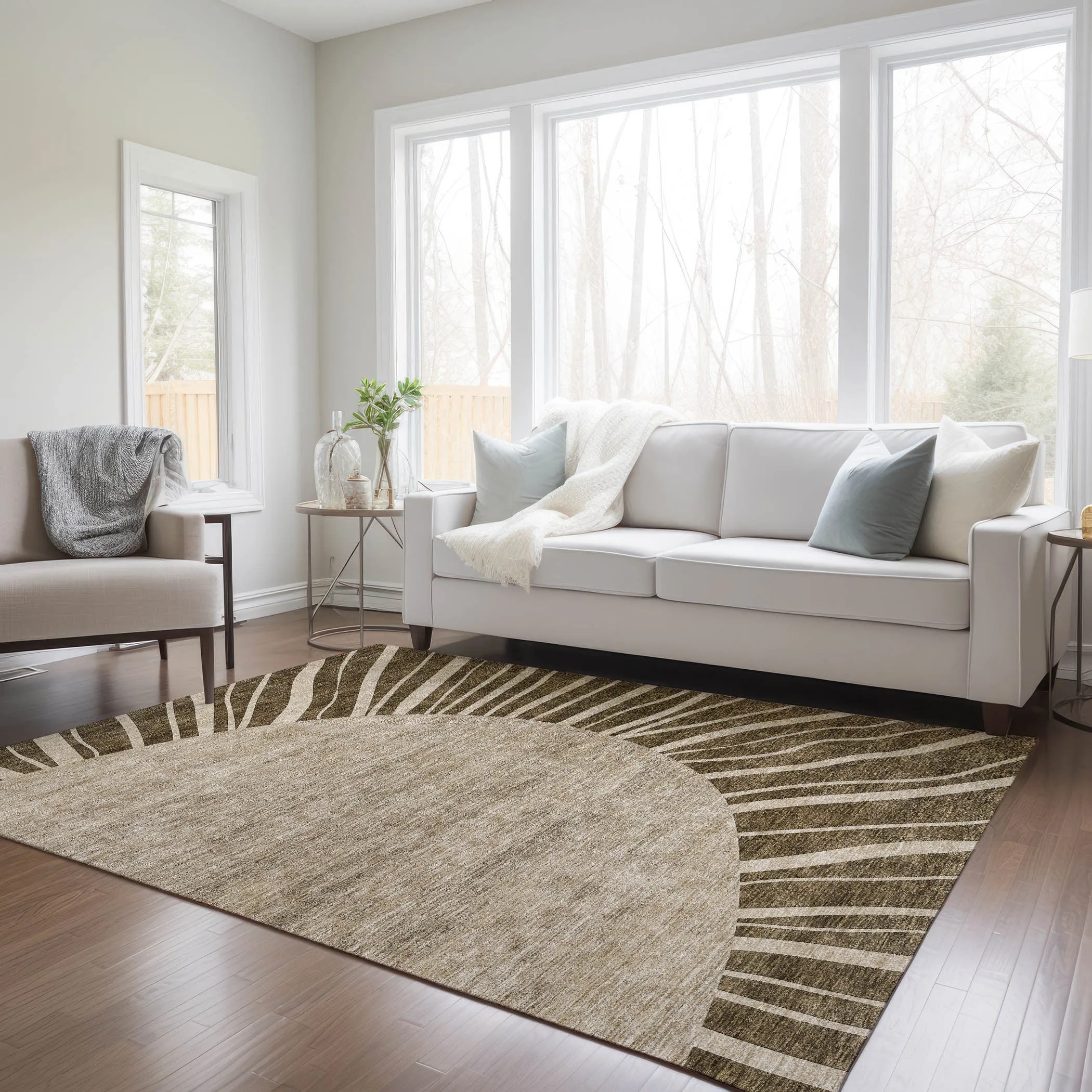 Machine Washable Indoor/ Outdoor Chantille Modern Sunburst Rug