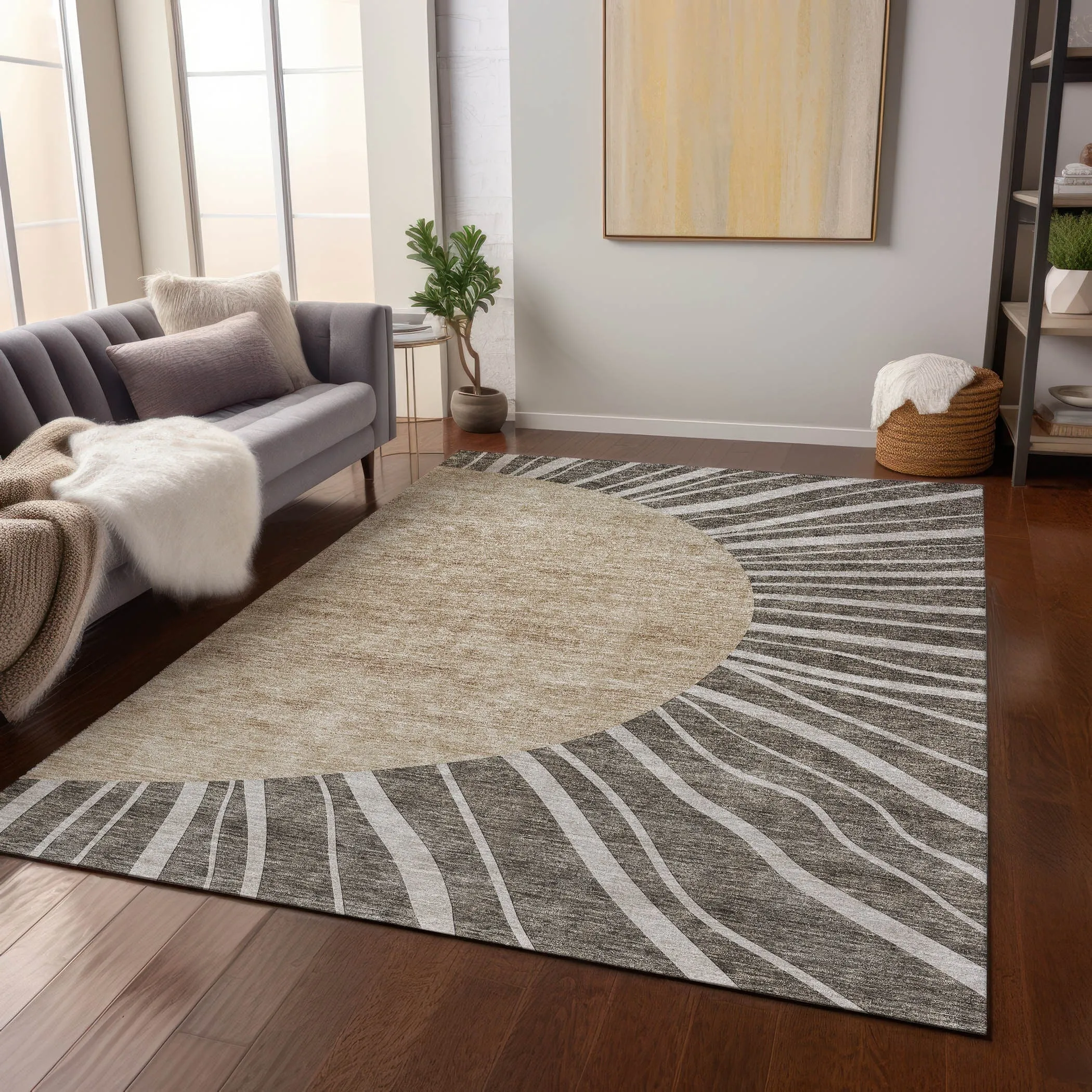 Machine Washable Indoor/ Outdoor Chantille Modern Sunburst Rug
