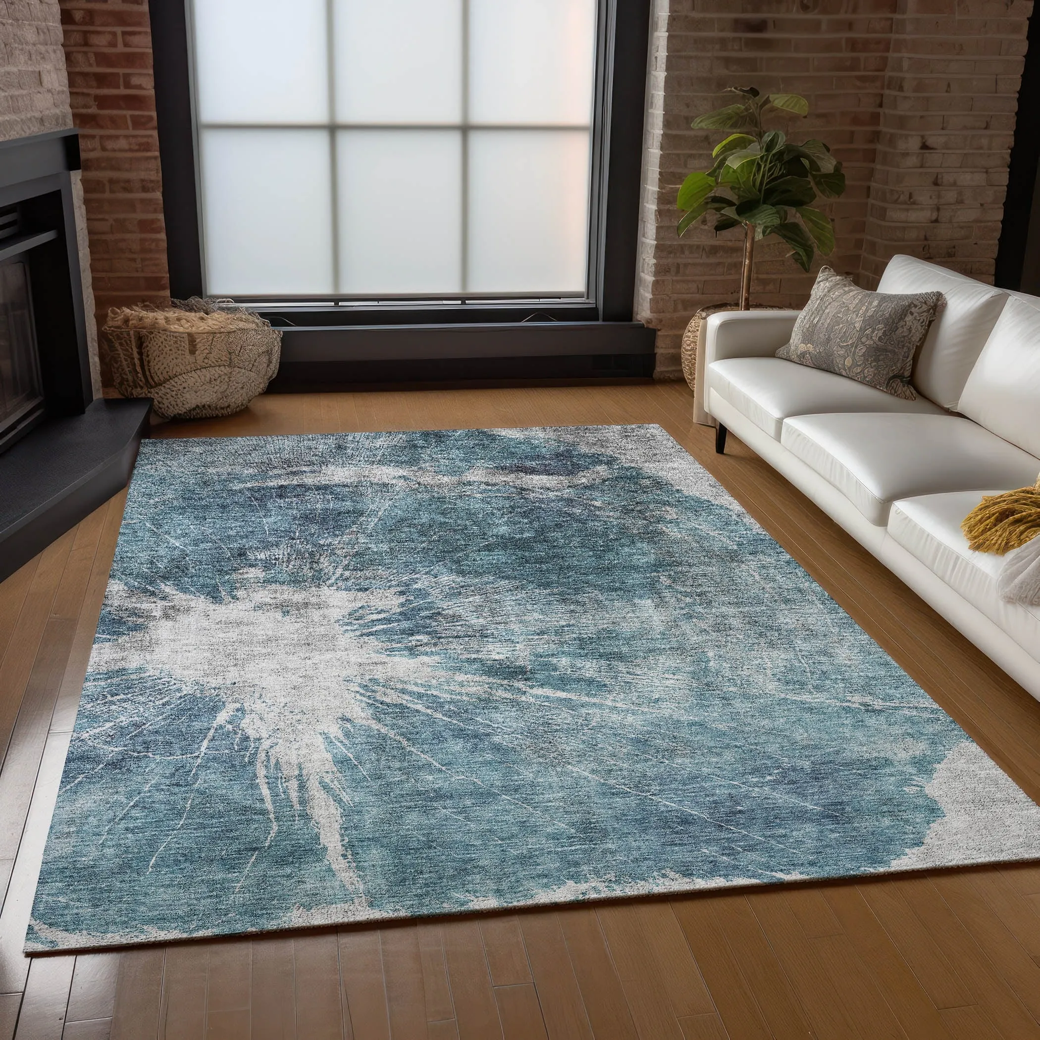 Machine Washable Indoor/ Outdoor Chantille Modern Tree Grain Rug