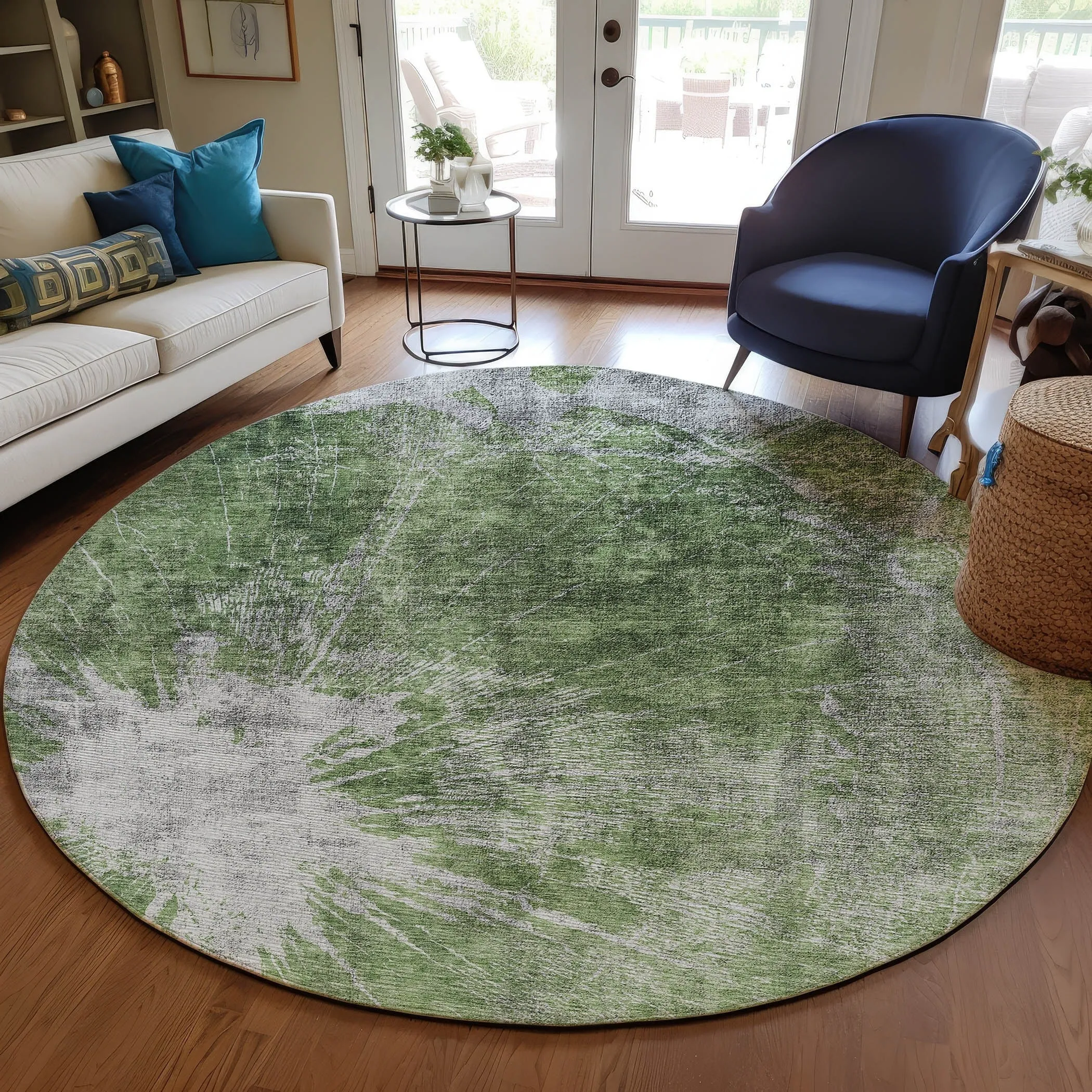 Machine Washable Indoor/ Outdoor Chantille Modern Tree Grain Rug