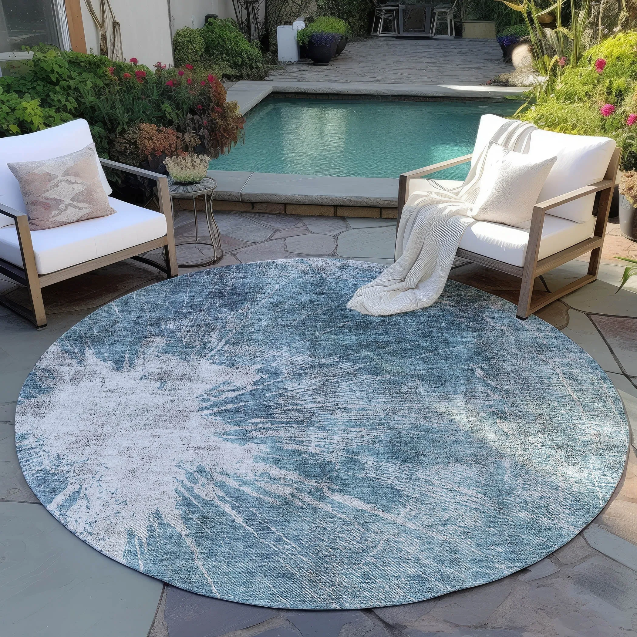 Machine Washable Indoor/ Outdoor Chantille Modern Tree Grain Rug