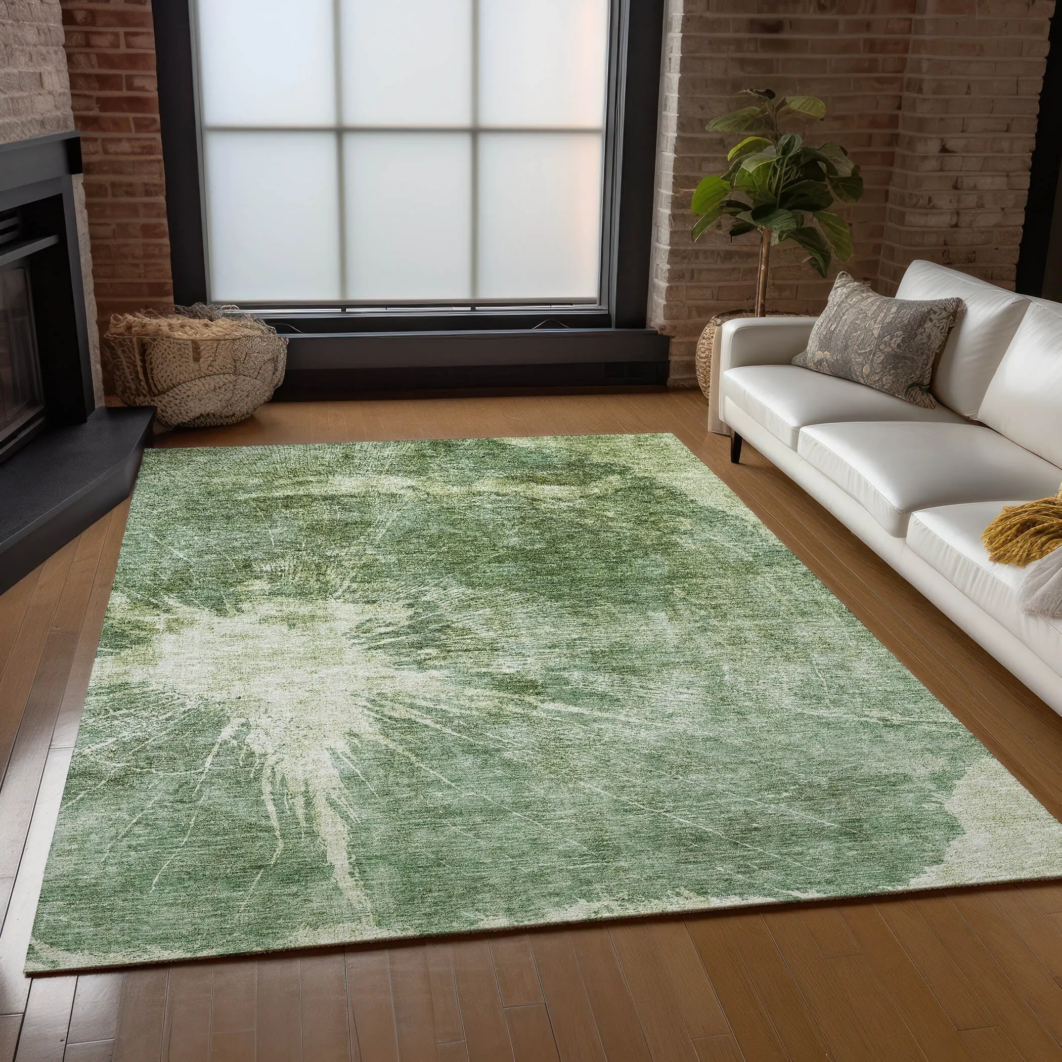 Machine Washable Indoor/ Outdoor Chantille Modern Tree Grain Rug