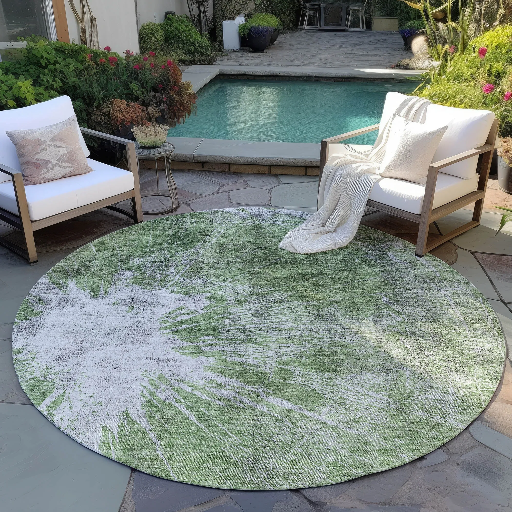 Machine Washable Indoor/ Outdoor Chantille Modern Tree Grain Rug