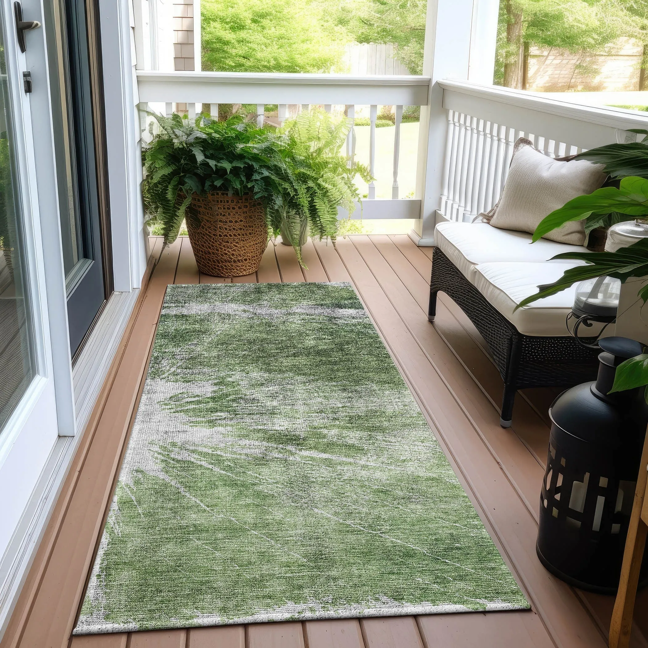 Machine Washable Indoor/ Outdoor Chantille Modern Tree Grain Rug