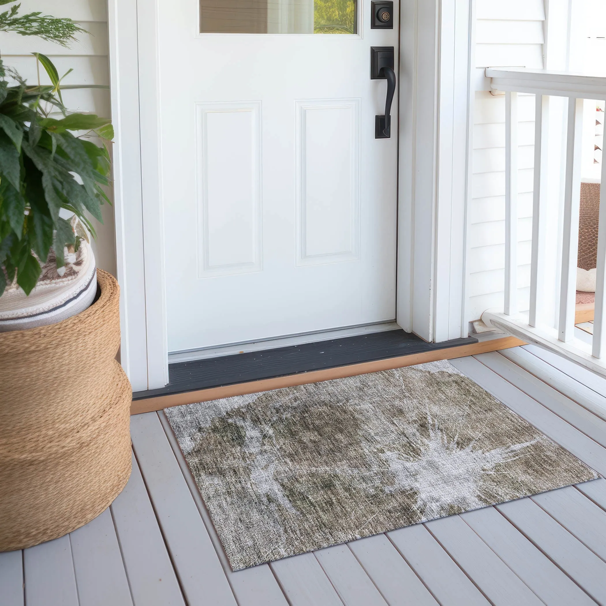 Machine Washable Indoor/ Outdoor Chantille Modern Tree Grain Rug
