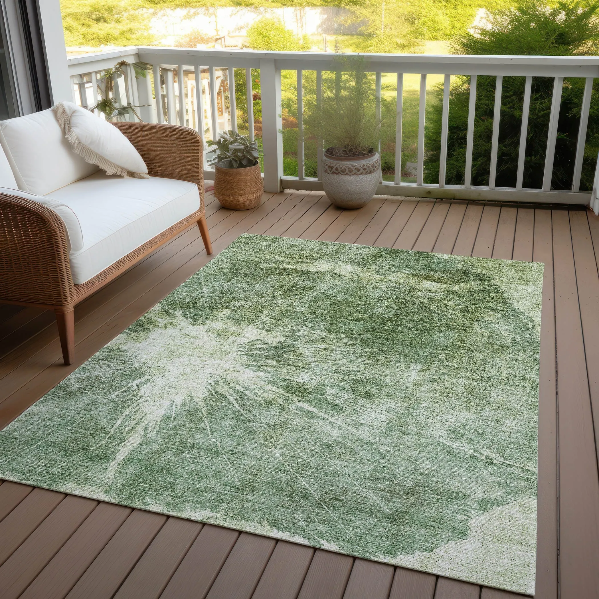 Machine Washable Indoor/ Outdoor Chantille Modern Tree Grain Rug