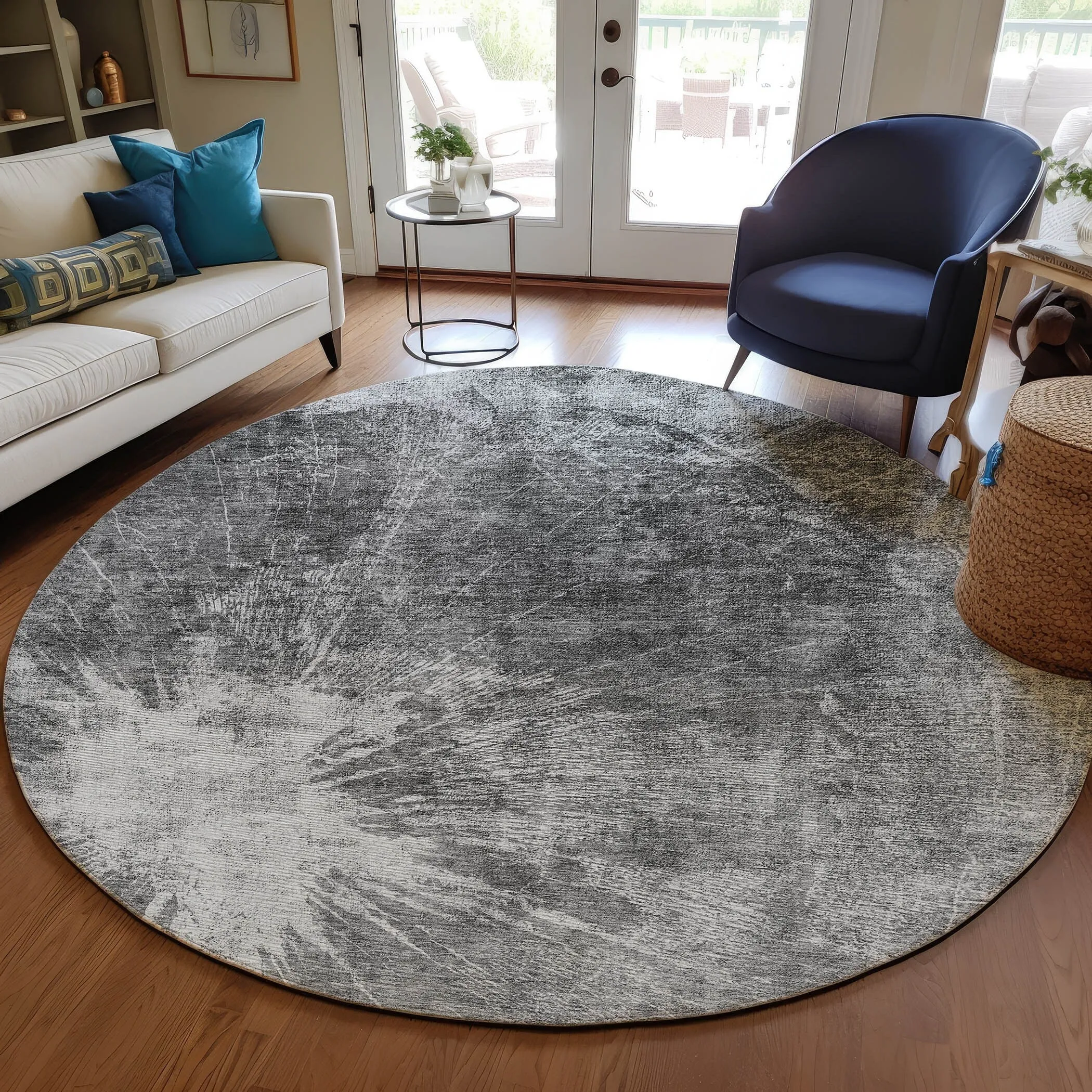 Machine Washable Indoor/ Outdoor Chantille Modern Tree Grain Rug
