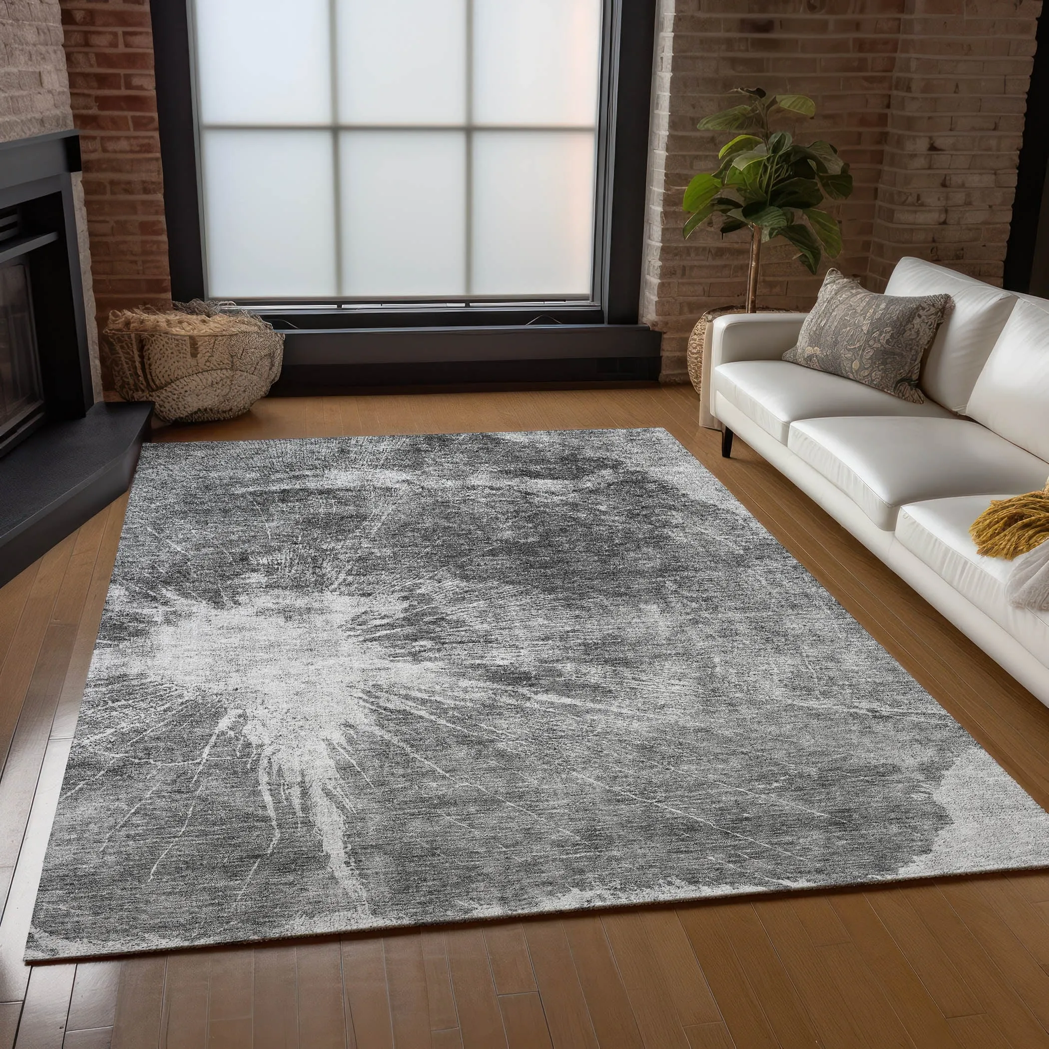 Machine Washable Indoor/ Outdoor Chantille Modern Tree Grain Rug