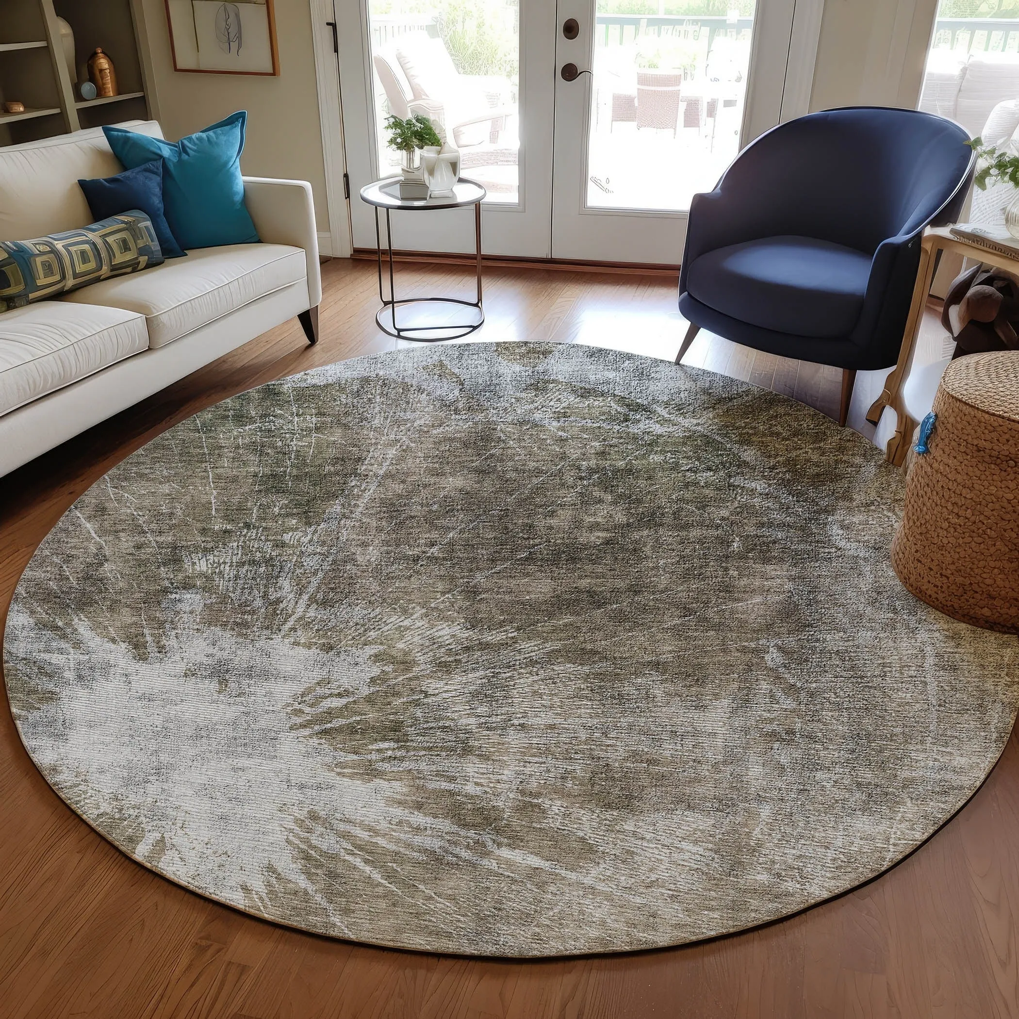 Machine Washable Indoor/ Outdoor Chantille Modern Tree Grain Rug