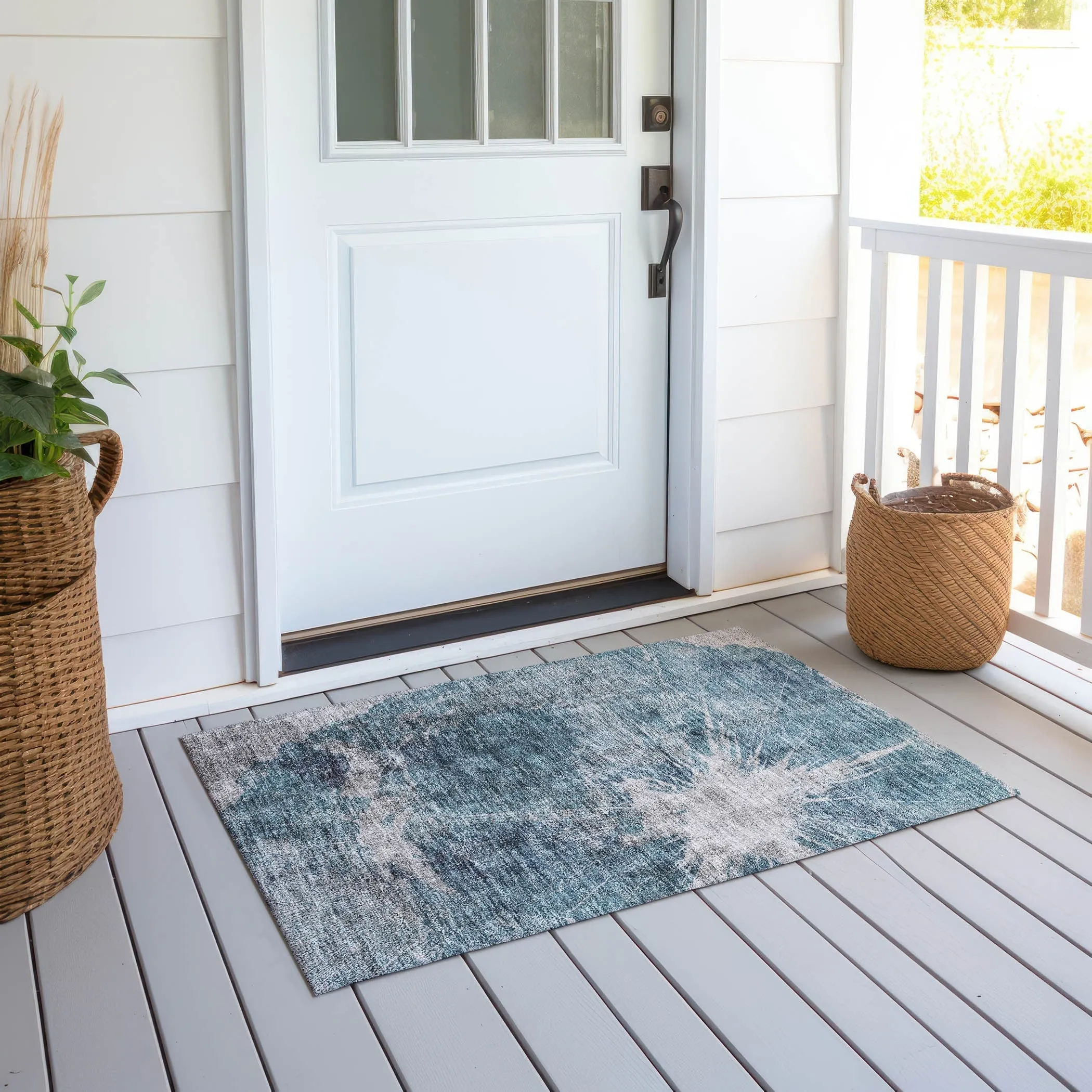 Machine Washable Indoor/ Outdoor Chantille Modern Tree Grain Rug