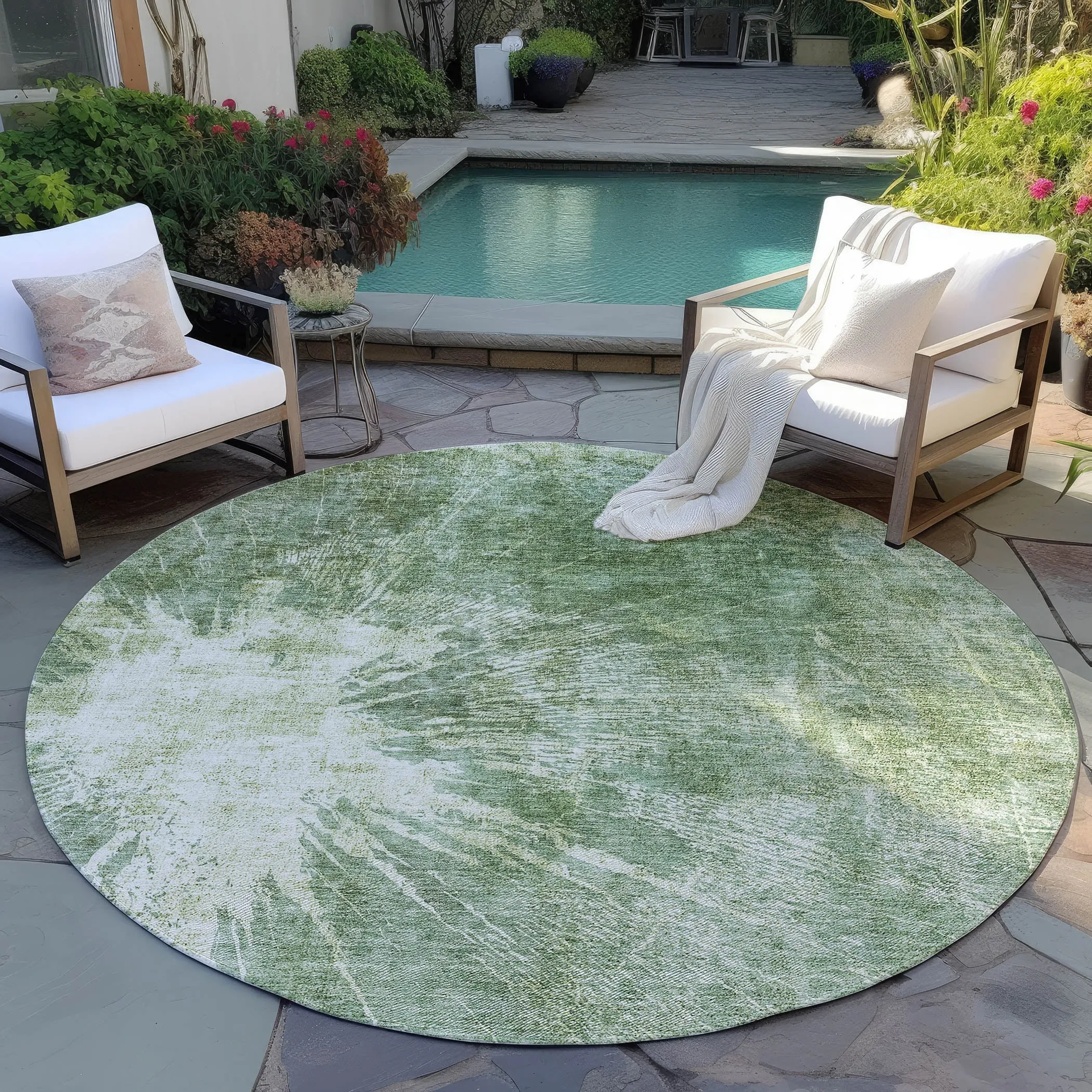Machine Washable Indoor/ Outdoor Chantille Modern Tree Grain Rug