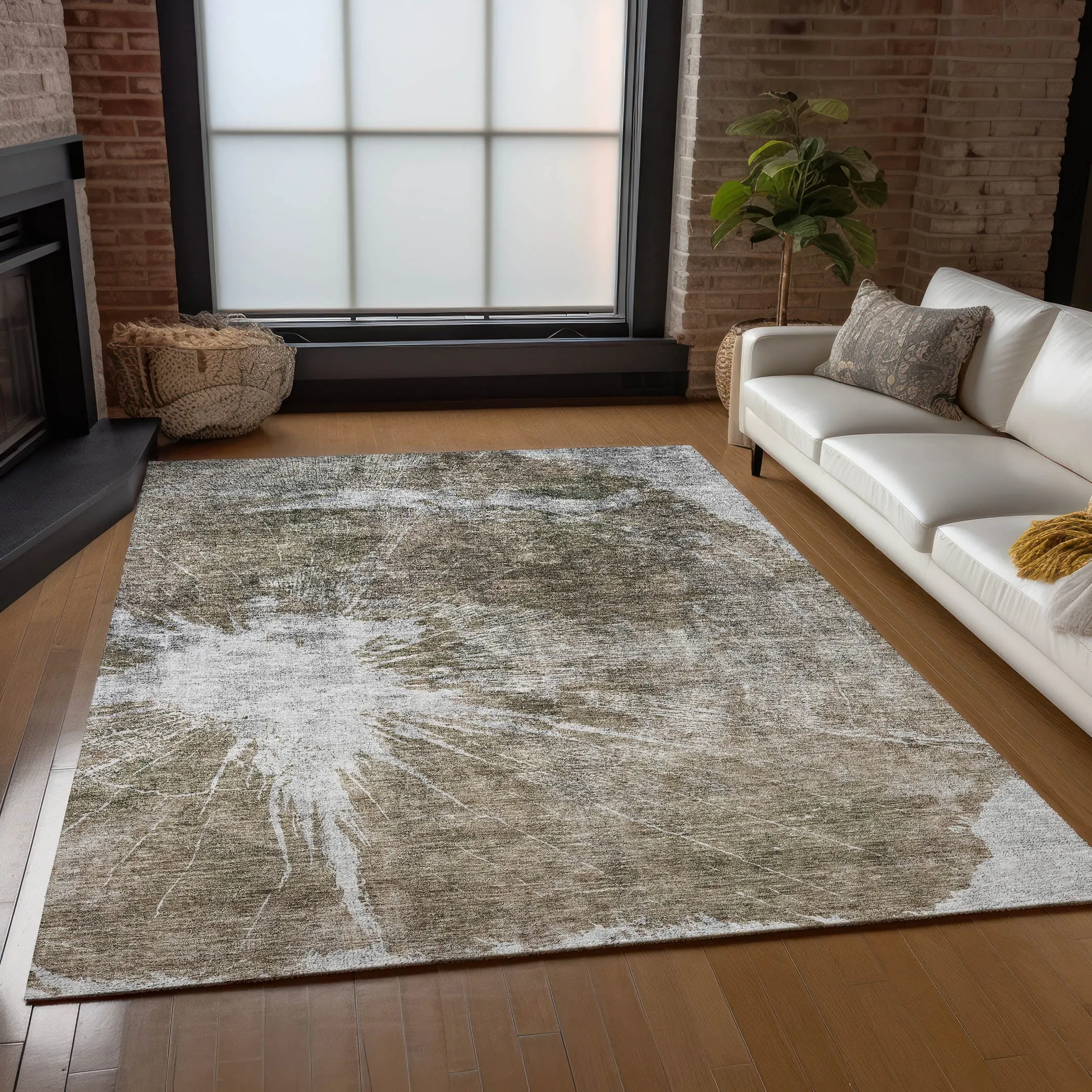 Machine Washable Indoor/ Outdoor Chantille Modern Tree Grain Rug