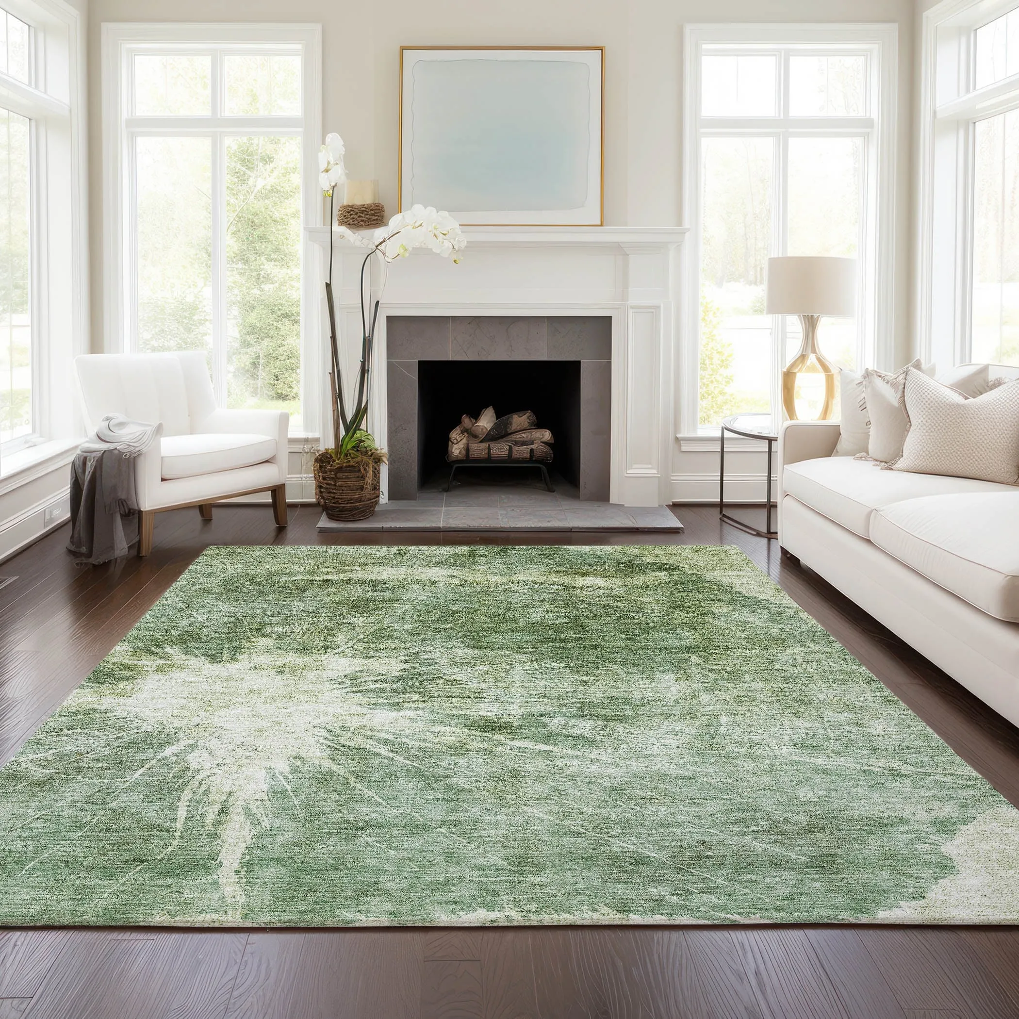 Machine Washable Indoor/ Outdoor Chantille Modern Tree Grain Rug