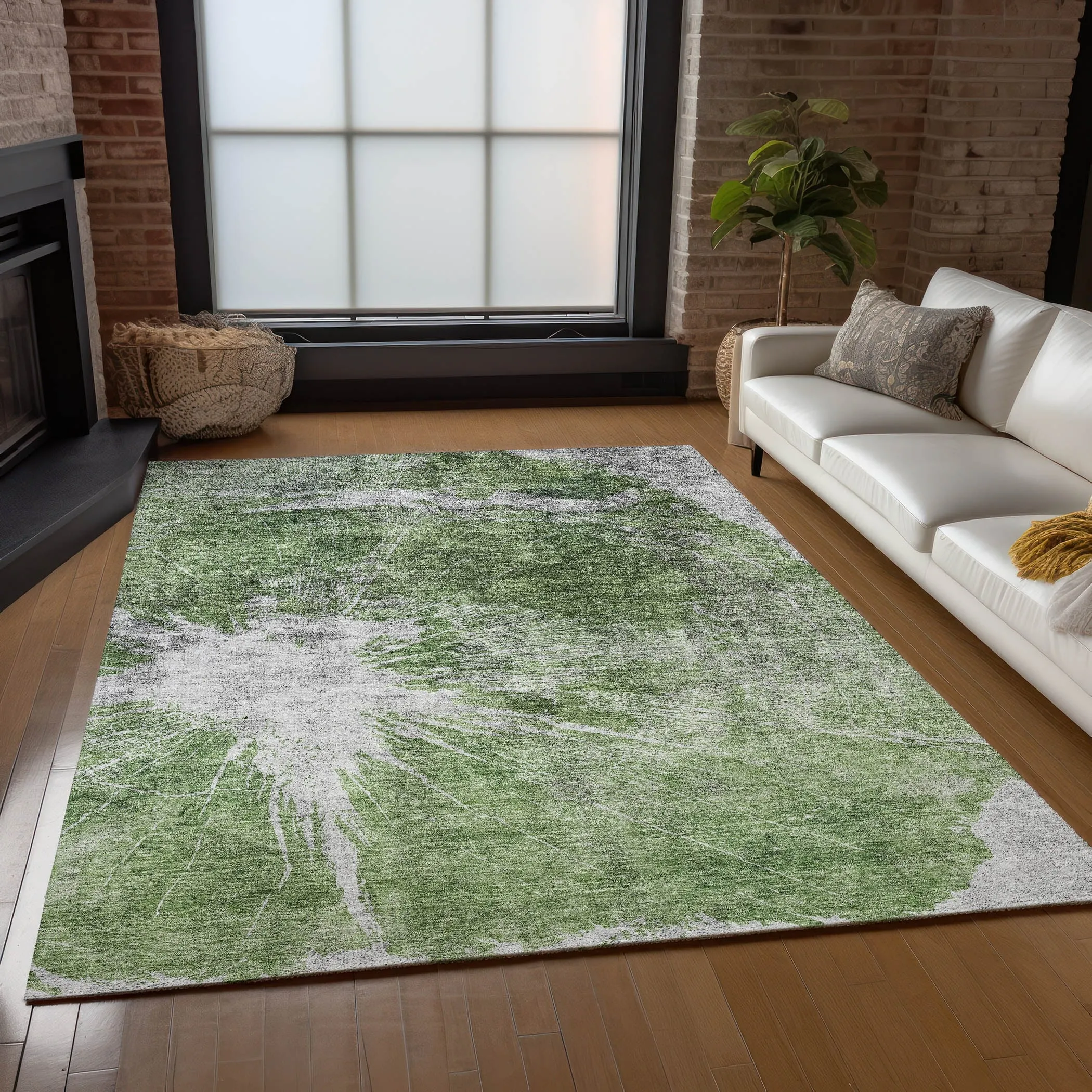 Machine Washable Indoor/ Outdoor Chantille Modern Tree Grain Rug