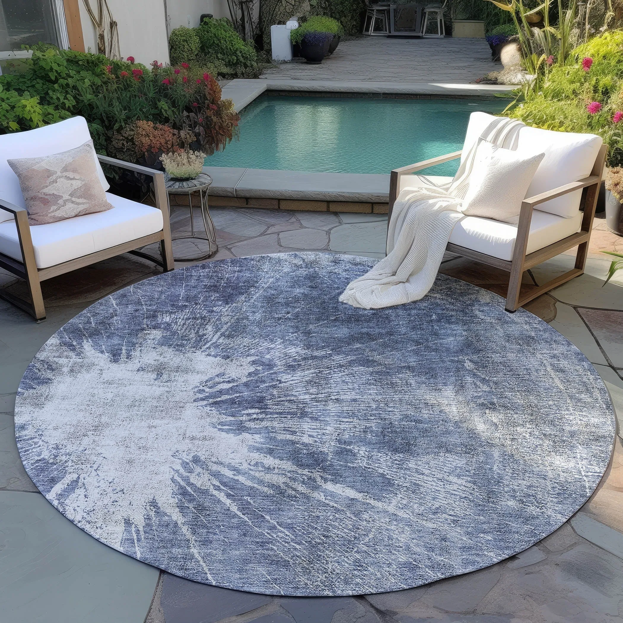 Machine Washable Indoor/ Outdoor Chantille Modern Tree Grain Rug