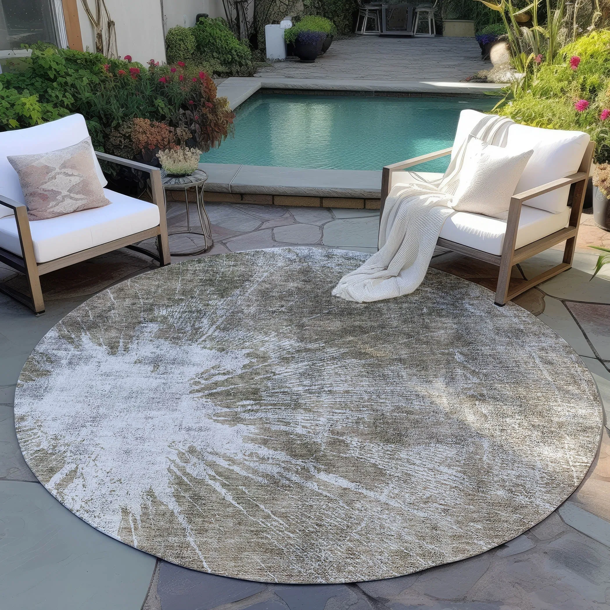 Machine Washable Indoor/ Outdoor Chantille Modern Tree Grain Rug