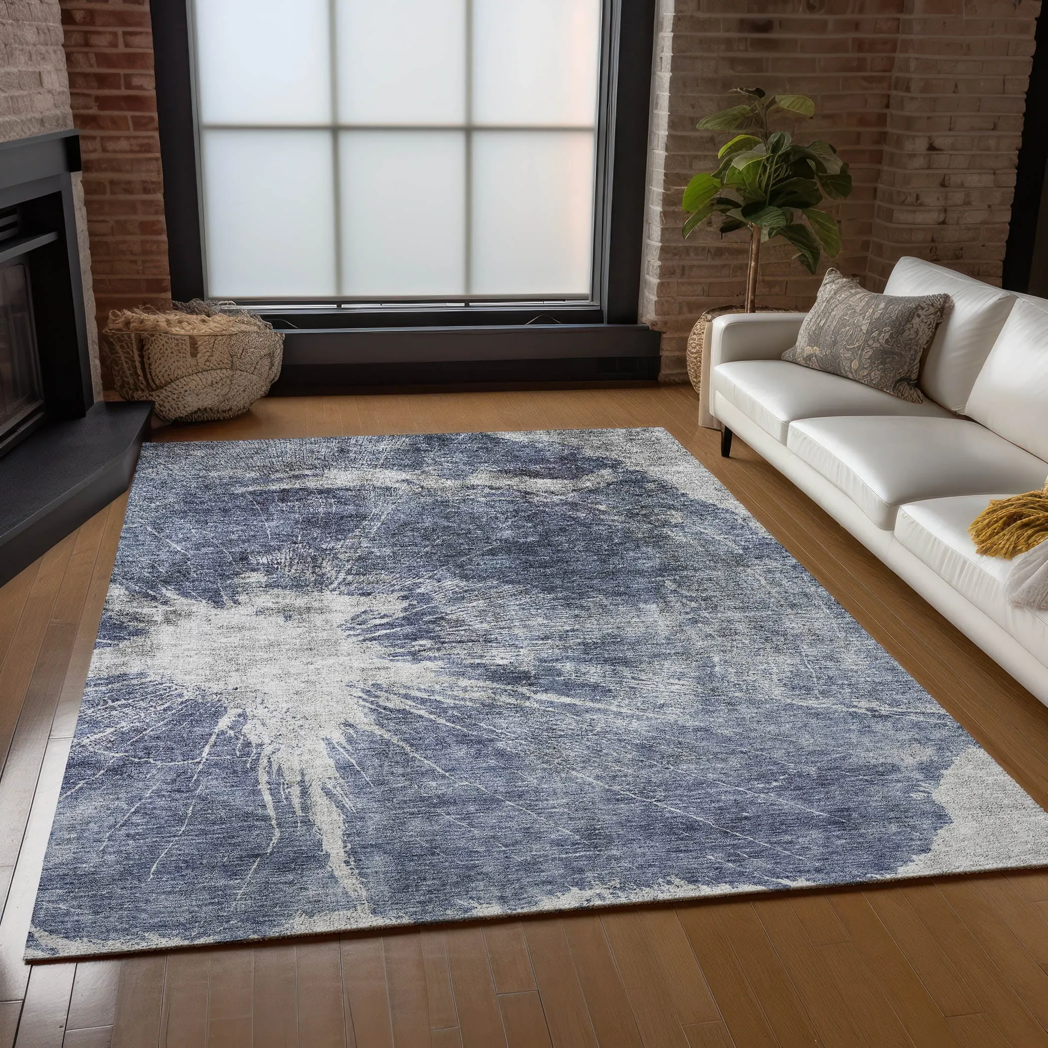 Machine Washable Indoor/ Outdoor Chantille Modern Tree Grain Rug