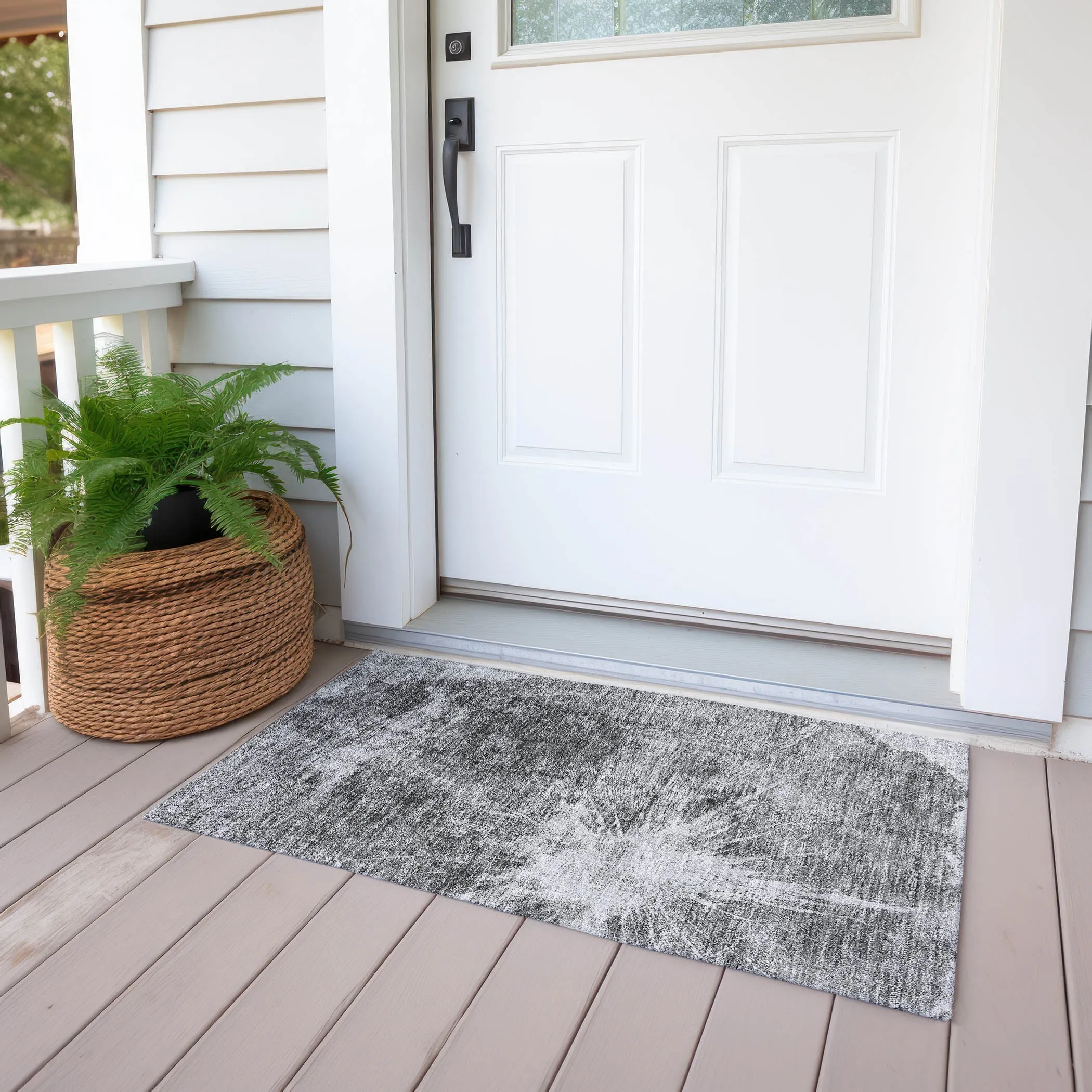 Machine Washable Indoor/ Outdoor Chantille Modern Tree Grain Rug