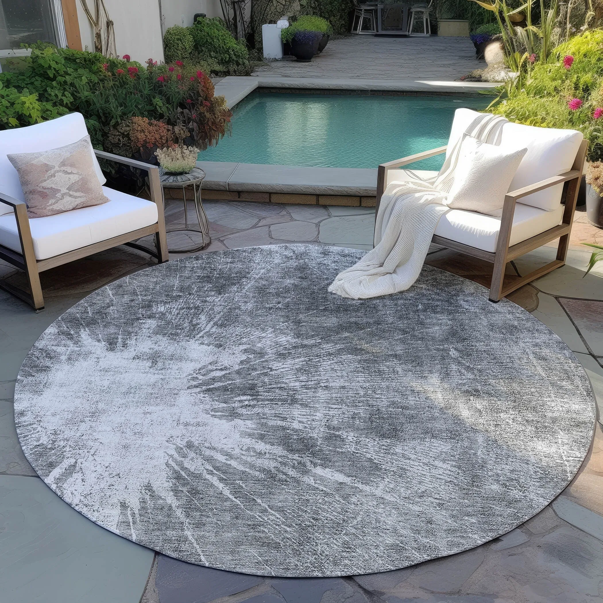 Machine Washable Indoor/ Outdoor Chantille Modern Tree Grain Rug