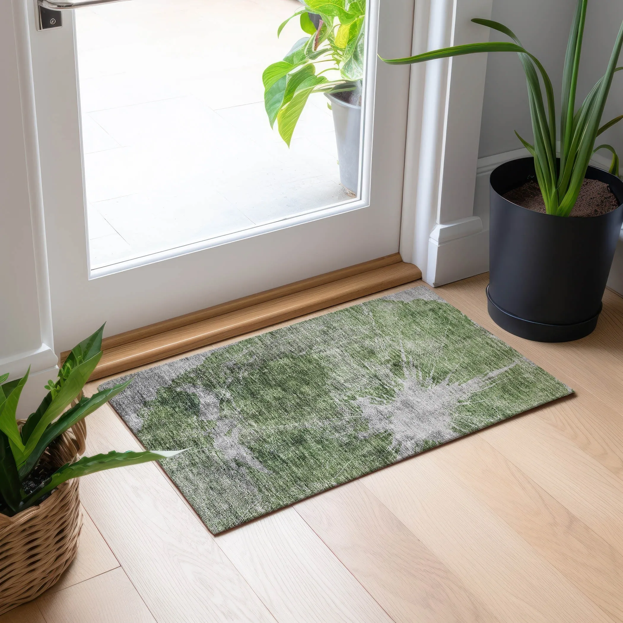 Machine Washable Indoor/ Outdoor Chantille Modern Tree Grain Rug