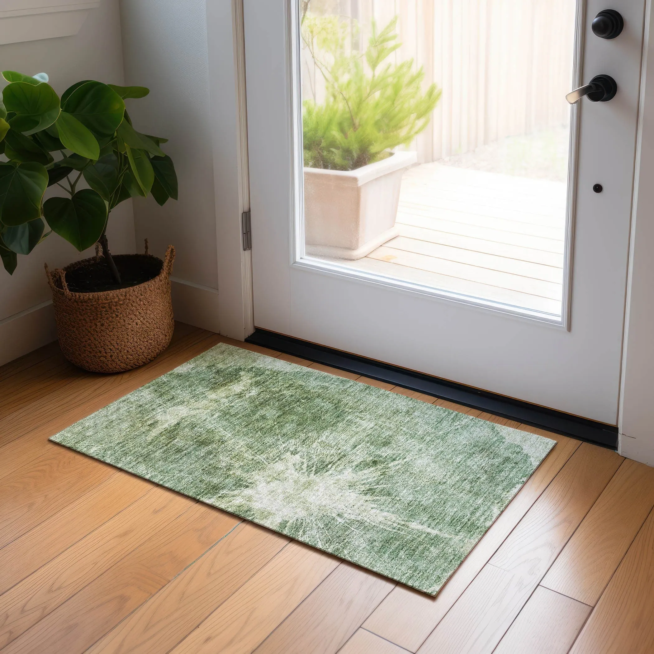 Machine Washable Indoor/ Outdoor Chantille Modern Tree Grain Rug