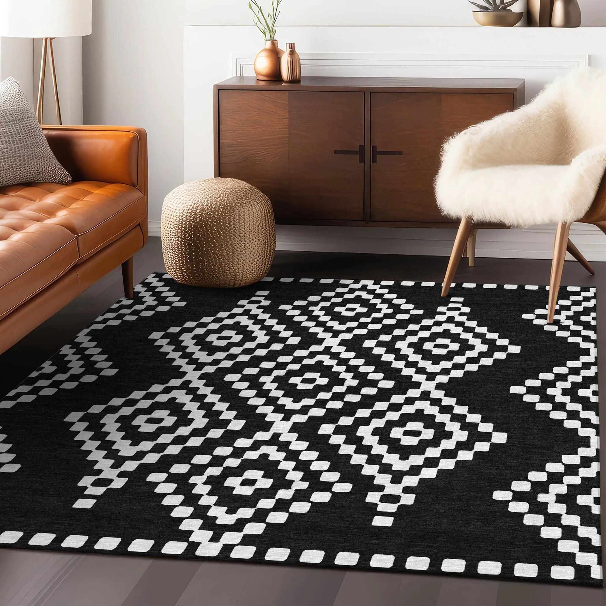 Machine Washable Indoor/ Outdoor Chantille Moroccan Boho Rug