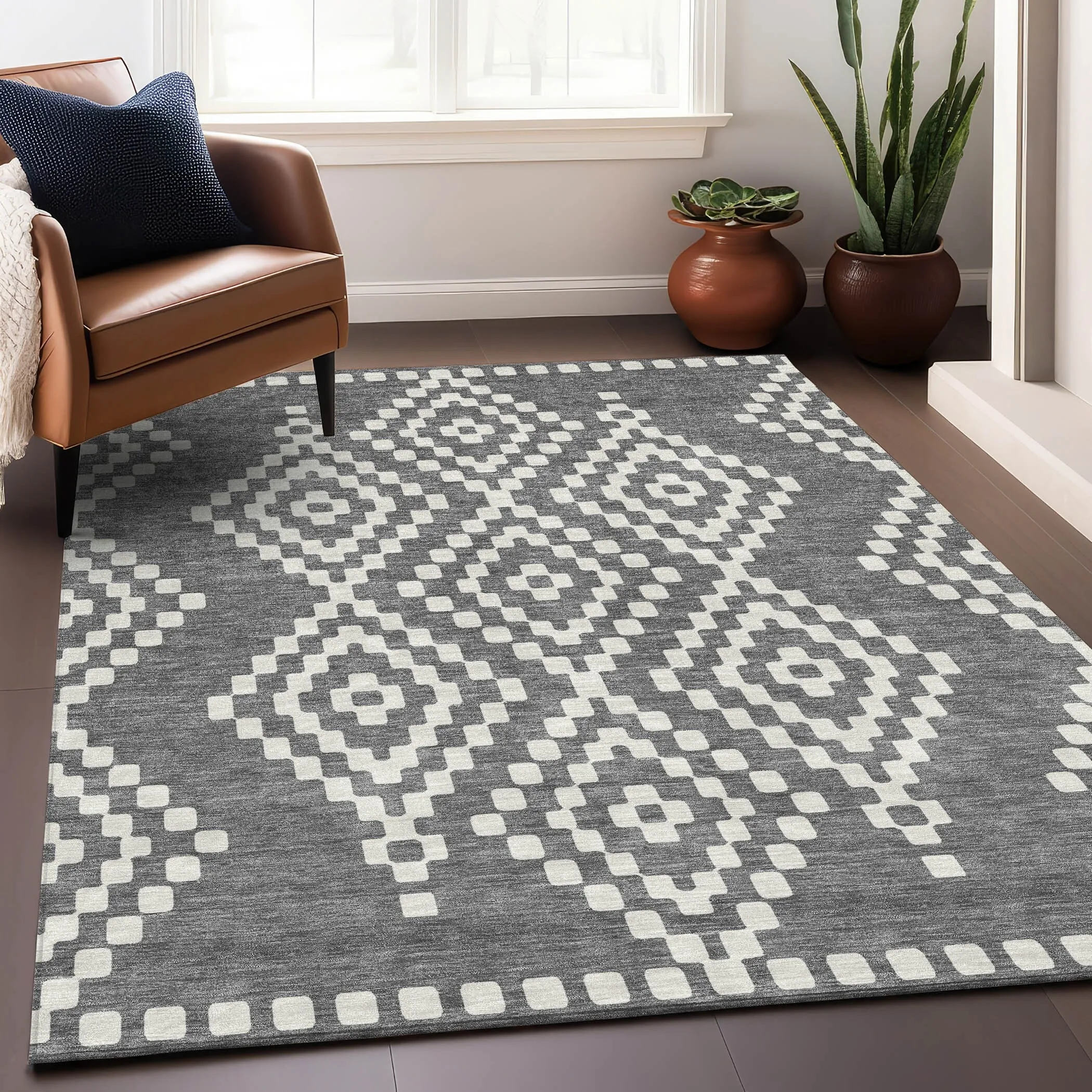 Machine Washable Indoor/ Outdoor Chantille Moroccan Boho Rug