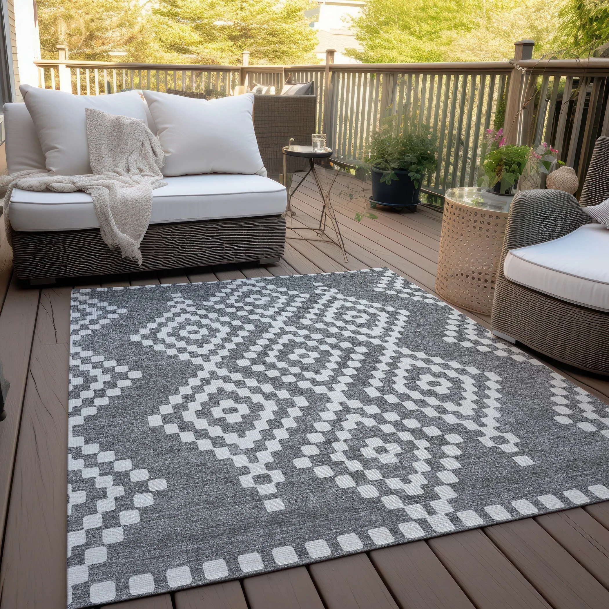 Machine Washable Indoor/ Outdoor Chantille Moroccan Boho Rug