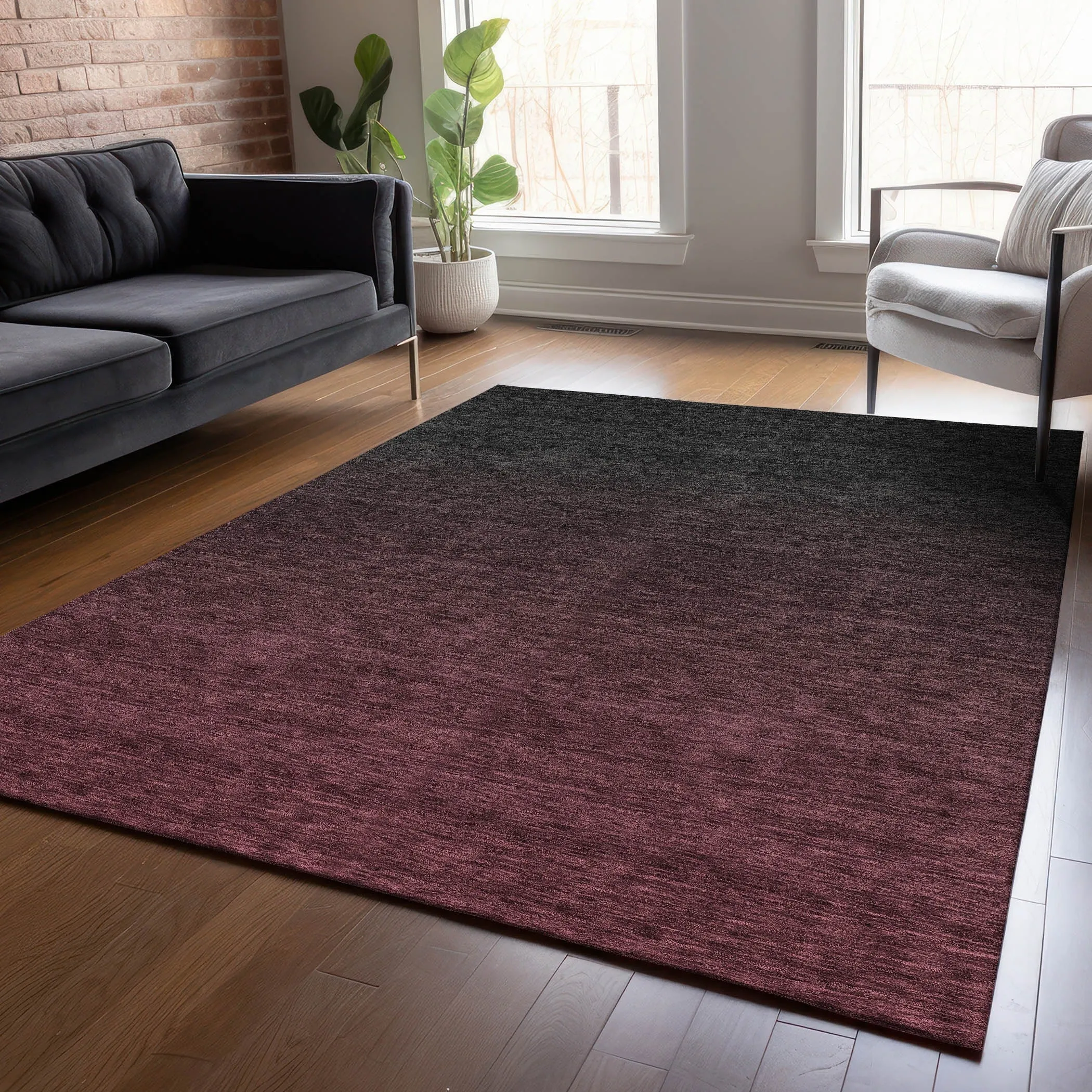 Machine Washable Indoor/ Outdoor Chantille Ombre Solid Rug
