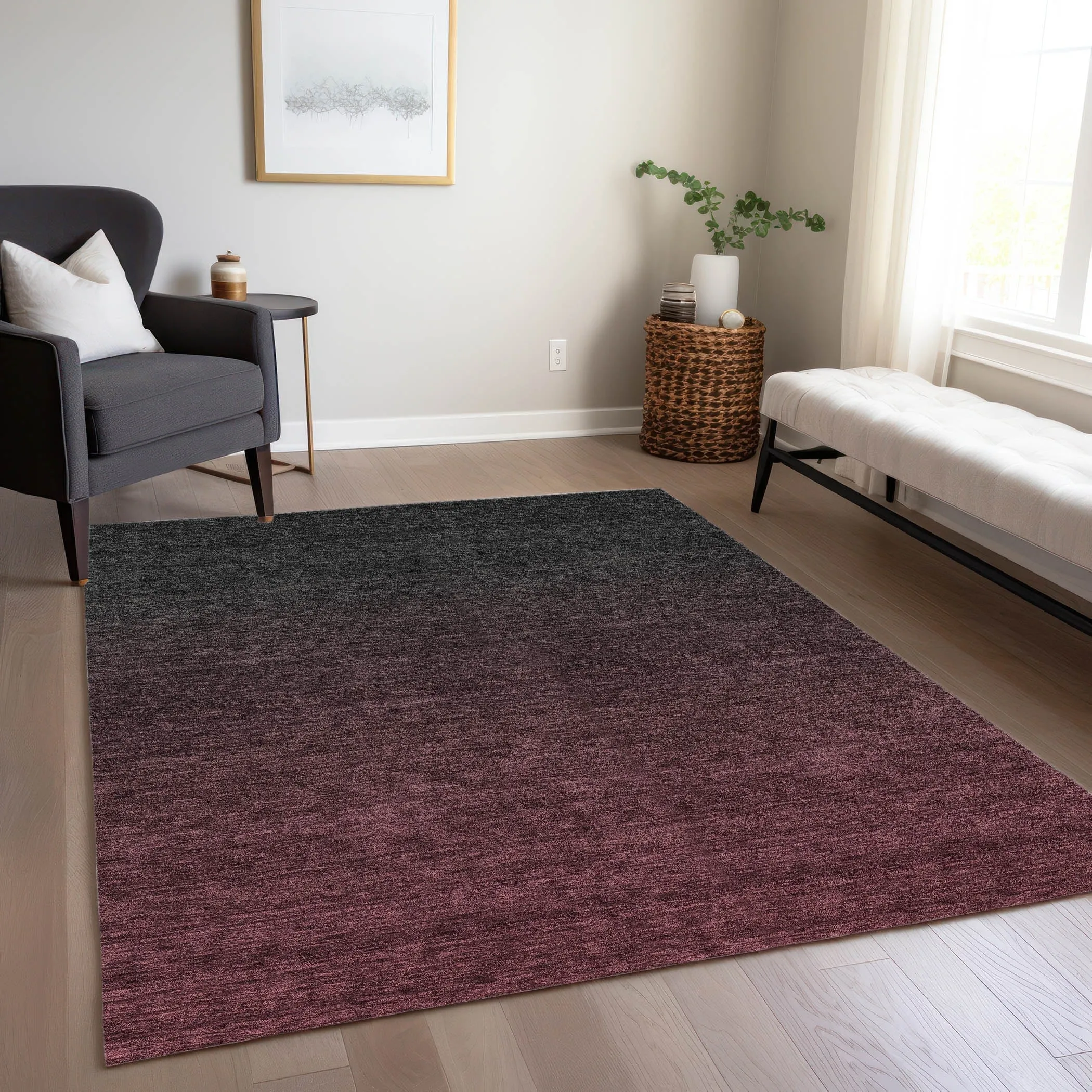 Machine Washable Indoor/ Outdoor Chantille Ombre Solid Rug