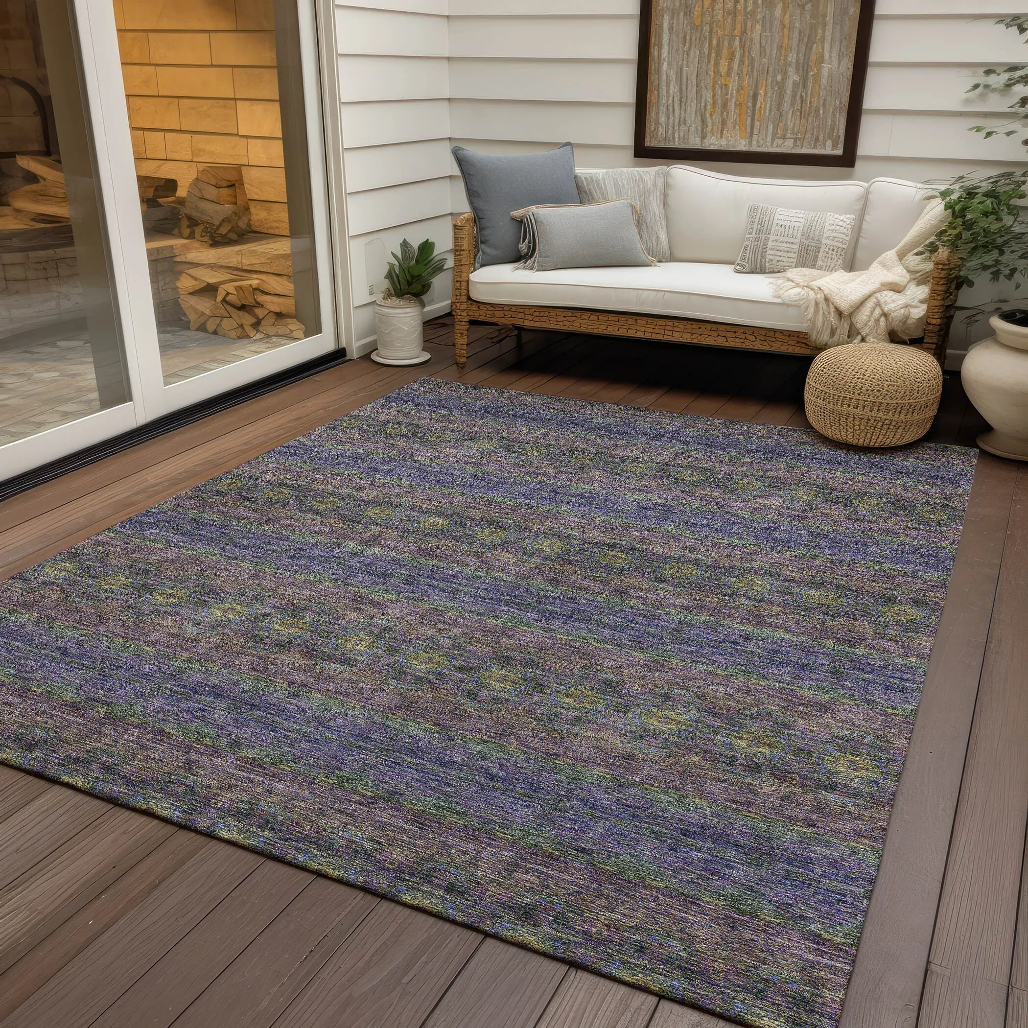 Machine Washable Indoor/ Outdoor Chantille Ombre Stripes Rug