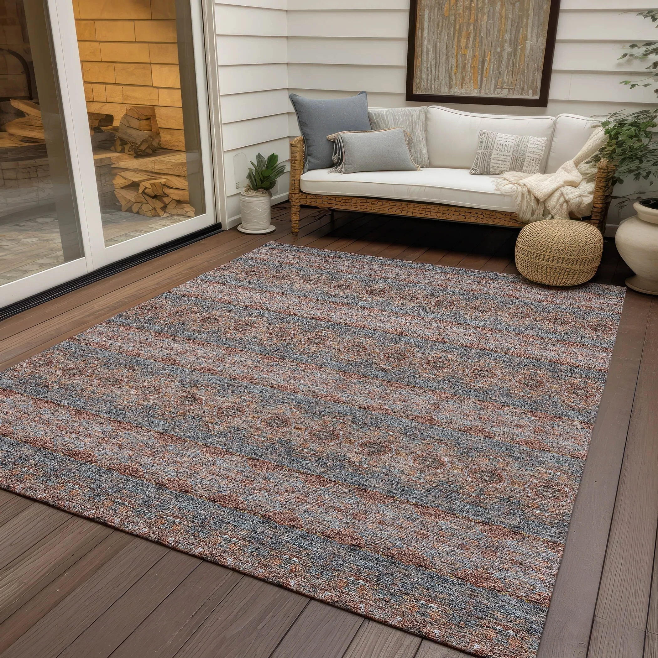 Machine Washable Indoor/ Outdoor Chantille Ombre Stripes Rug