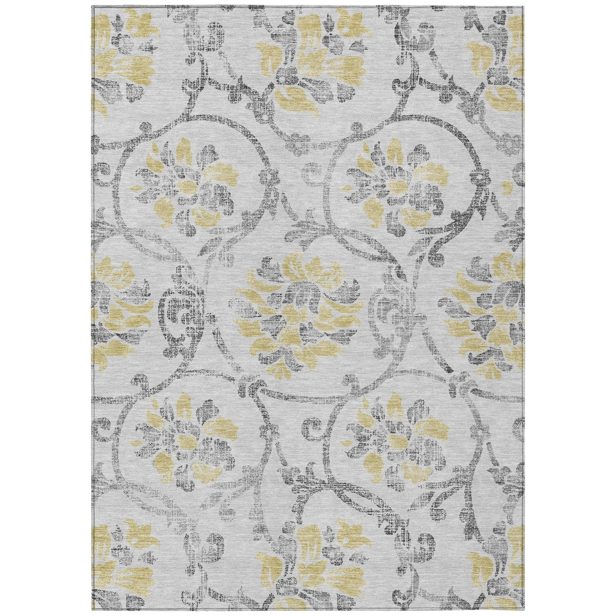 Machine Washable Indoor/ Outdoor Chantille Scroll Floral Rug