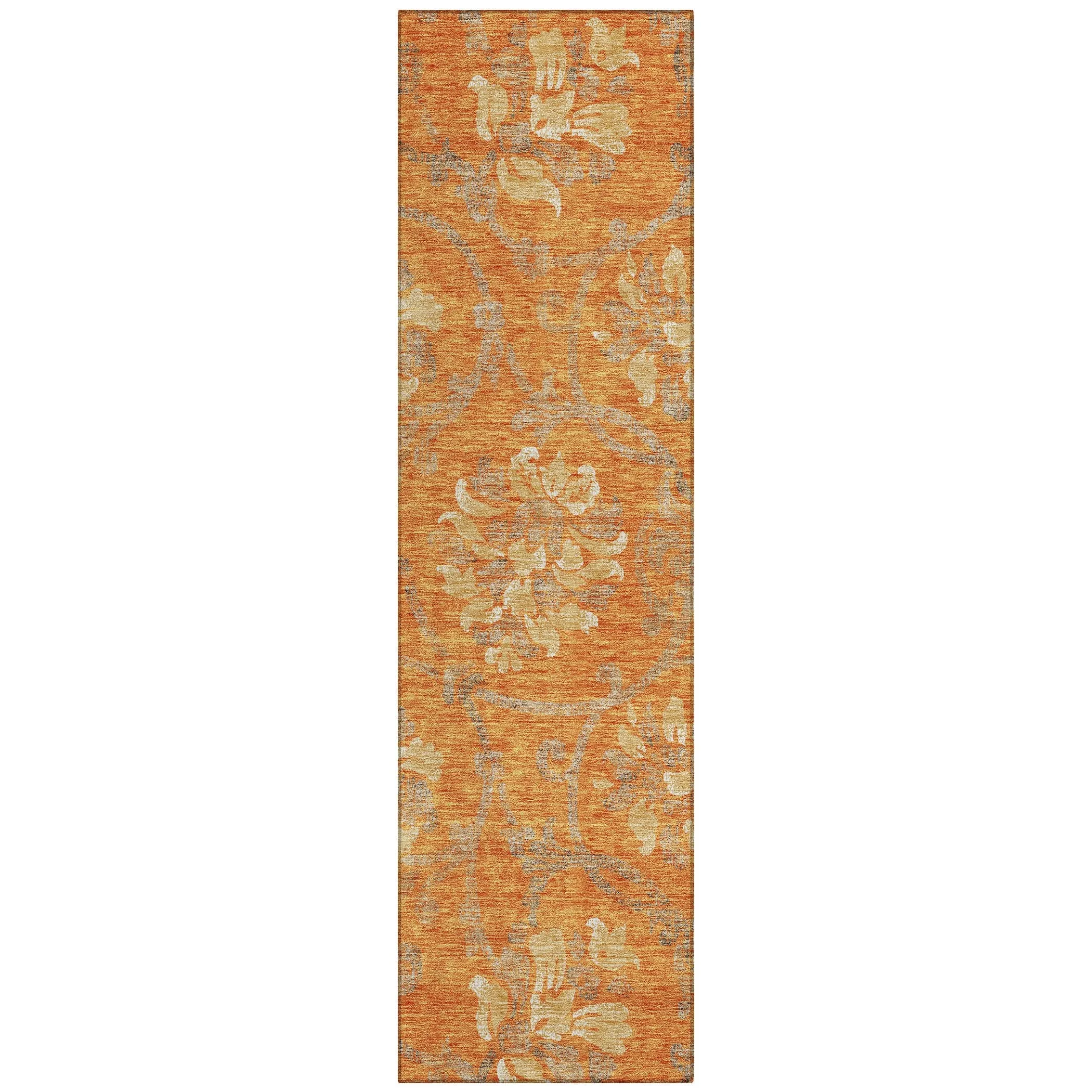Machine Washable Indoor/ Outdoor Chantille Scroll Floral Rug