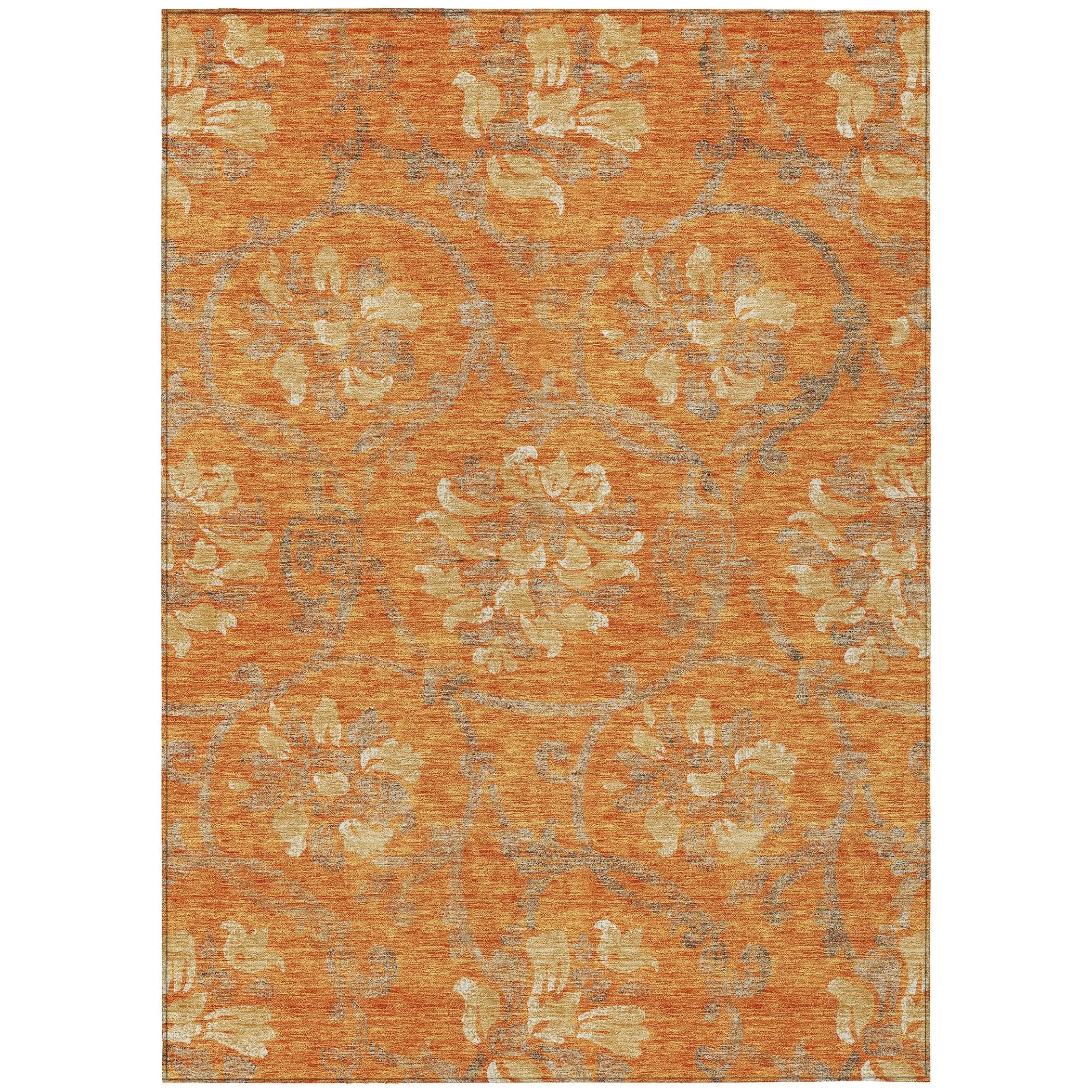 Machine Washable Indoor/ Outdoor Chantille Scroll Floral Rug