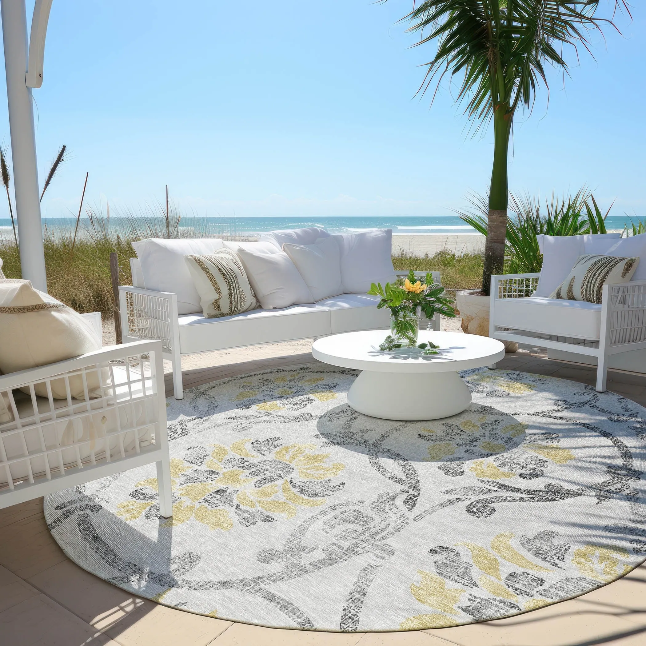 Machine Washable Indoor/ Outdoor Chantille Scroll Floral Rug