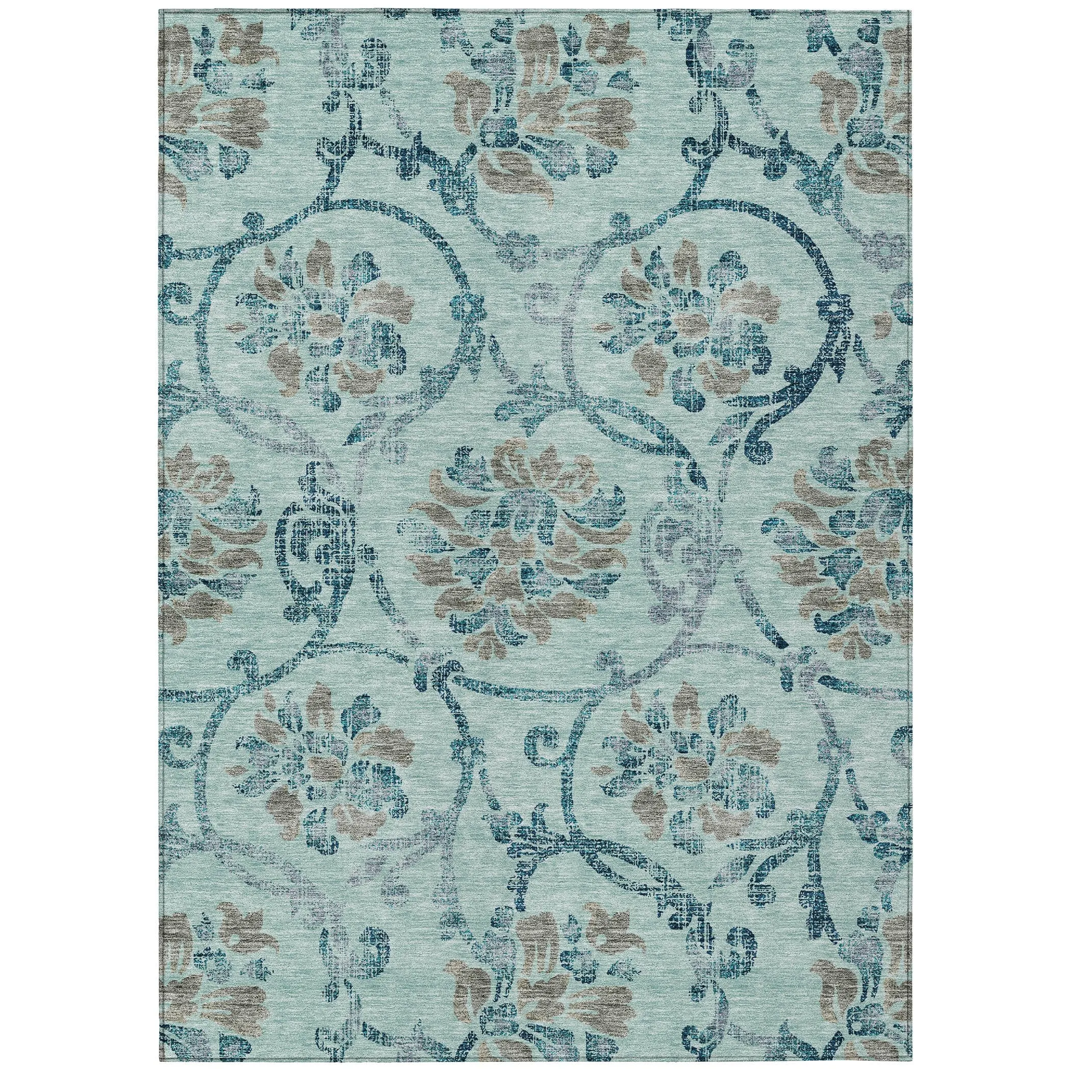 Machine Washable Indoor/ Outdoor Chantille Scroll Floral Rug