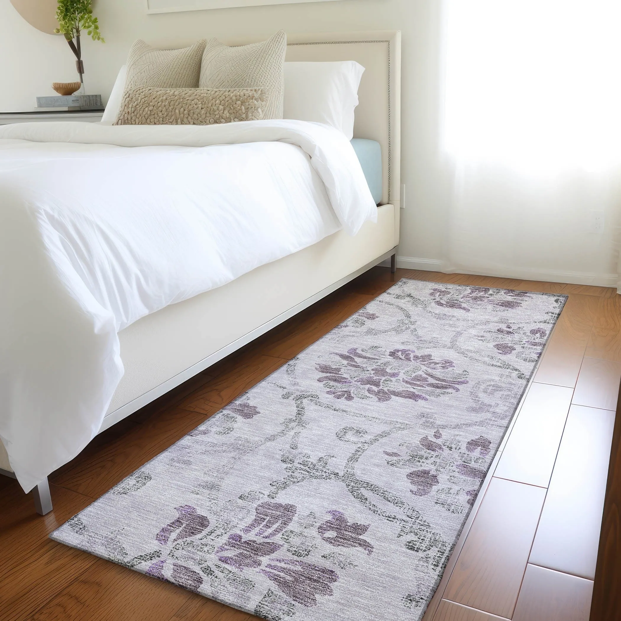 Machine Washable Indoor/ Outdoor Chantille Scroll Floral Rug