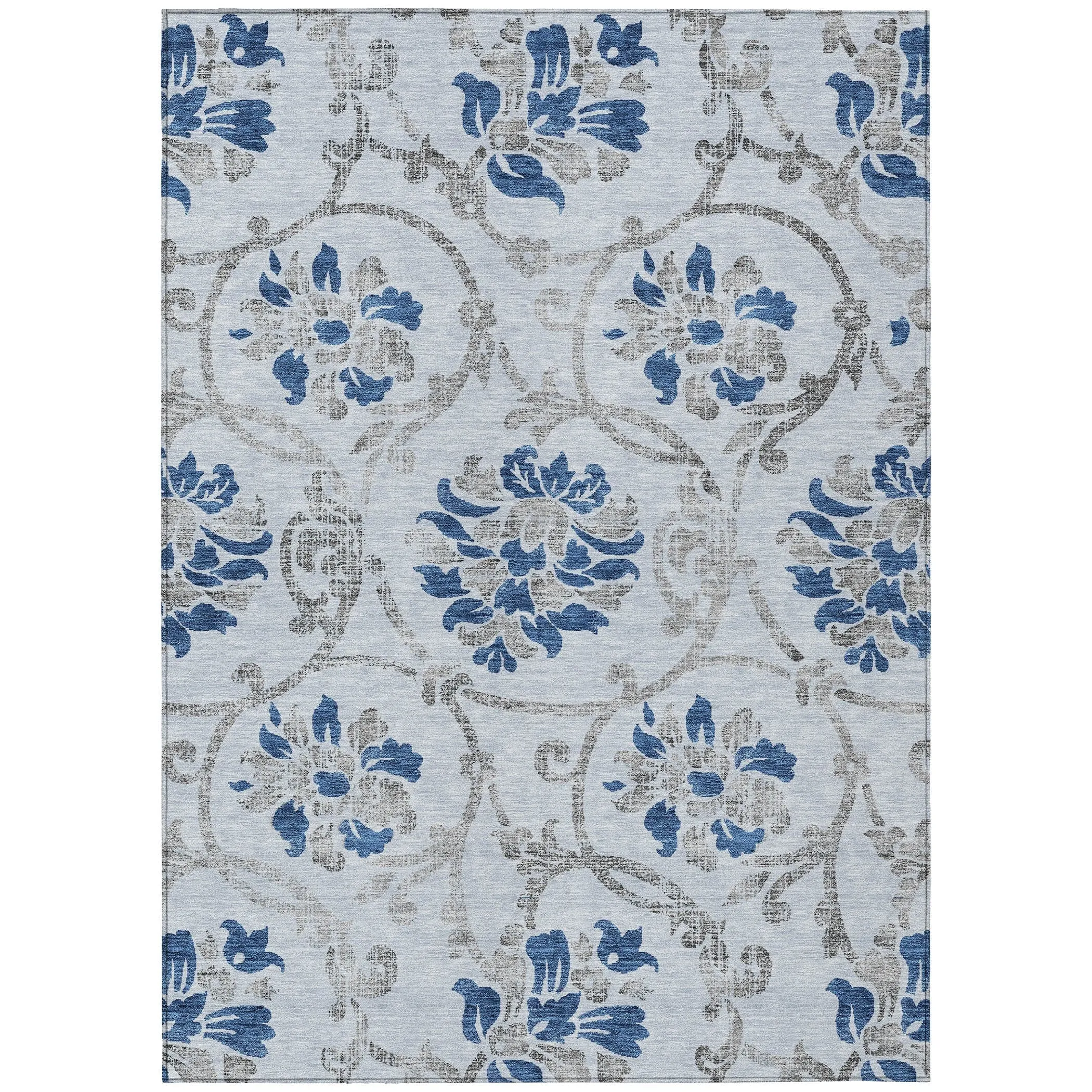 Machine Washable Indoor/ Outdoor Chantille Scroll Floral Rug