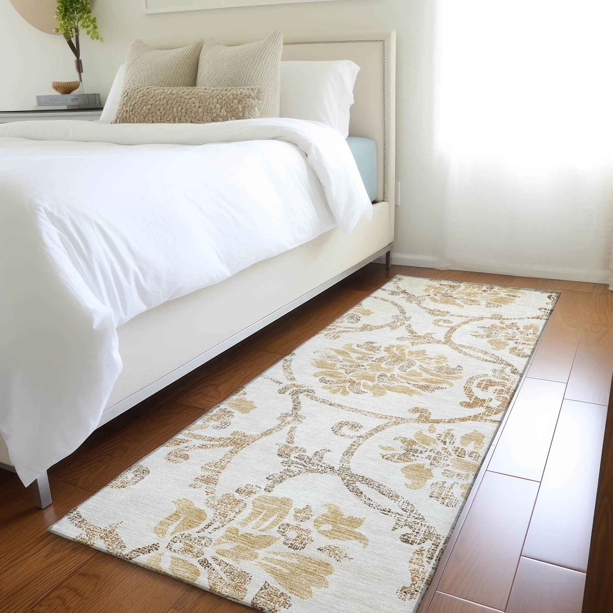 Machine Washable Indoor/ Outdoor Chantille Scroll Floral Rug