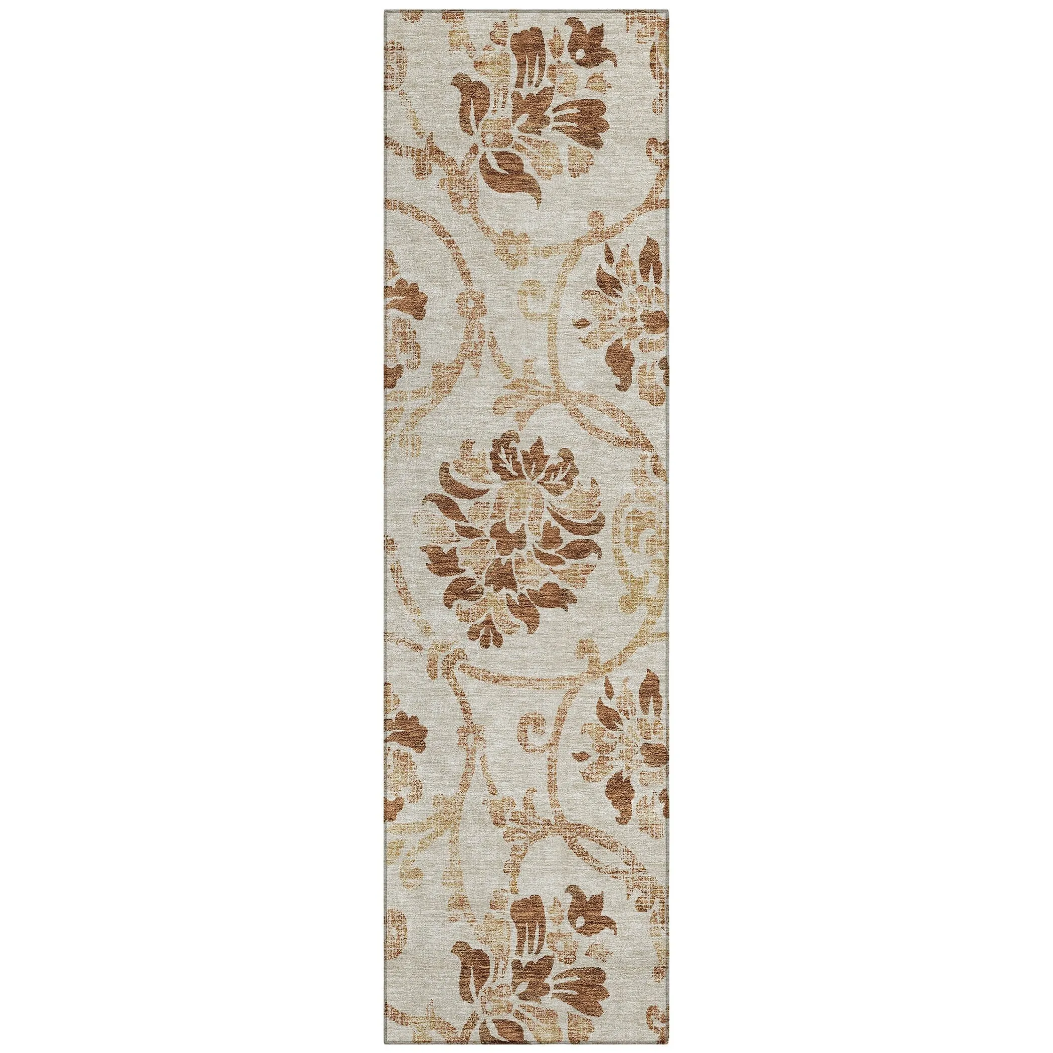Machine Washable Indoor/ Outdoor Chantille Scroll Floral Rug