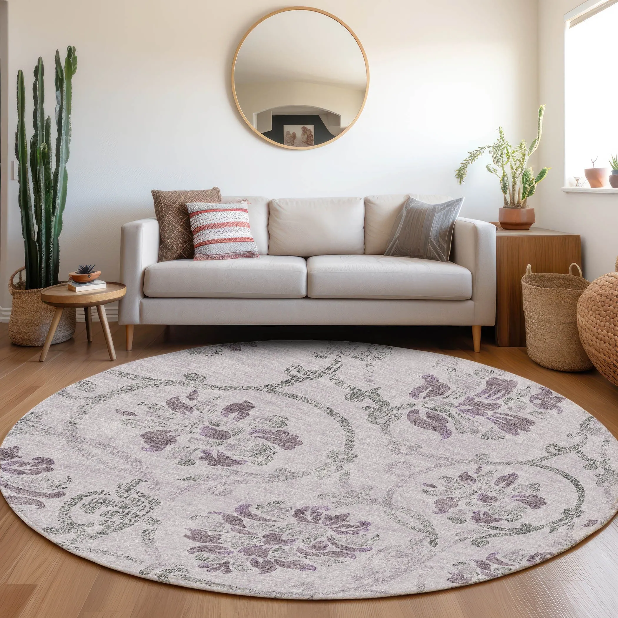 Machine Washable Indoor/ Outdoor Chantille Scroll Floral Rug