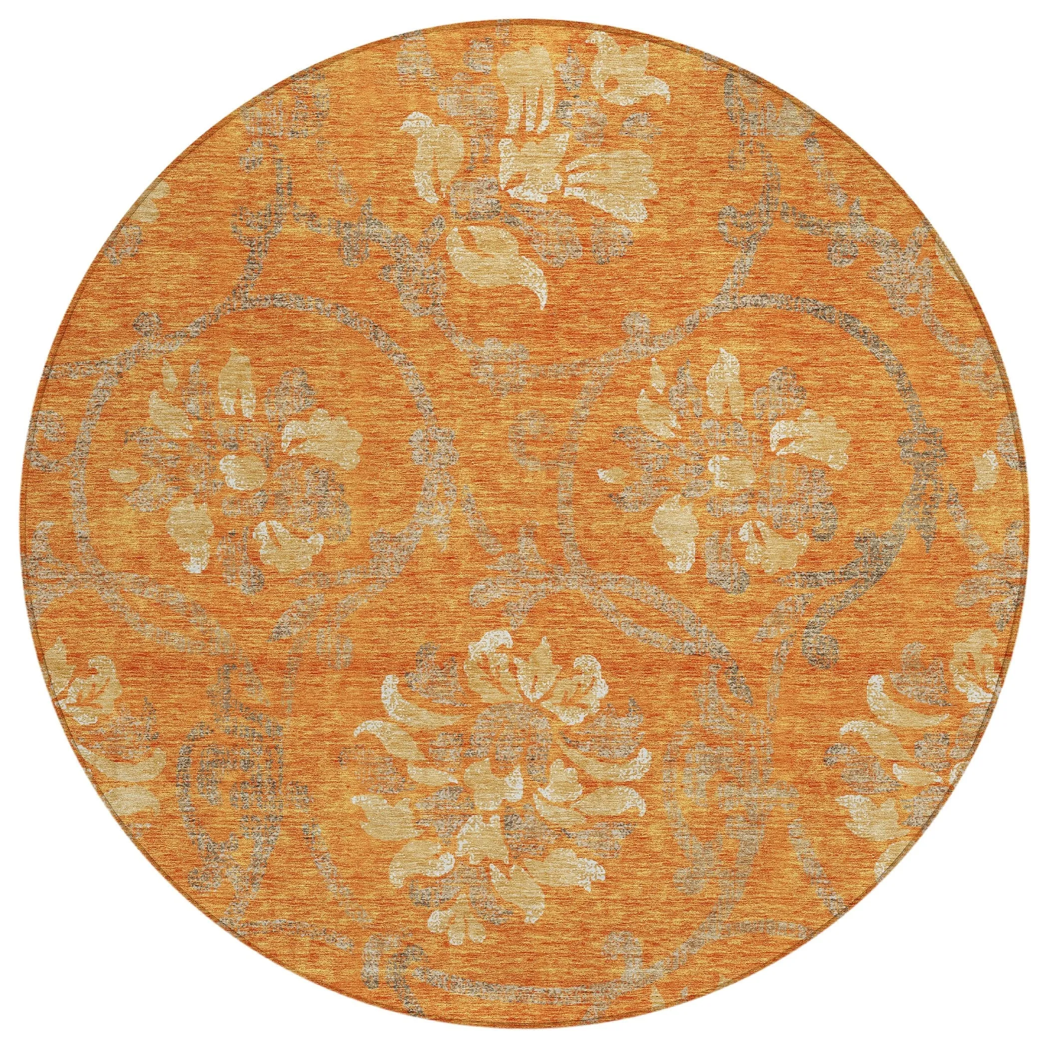 Machine Washable Indoor/ Outdoor Chantille Scroll Floral Rug