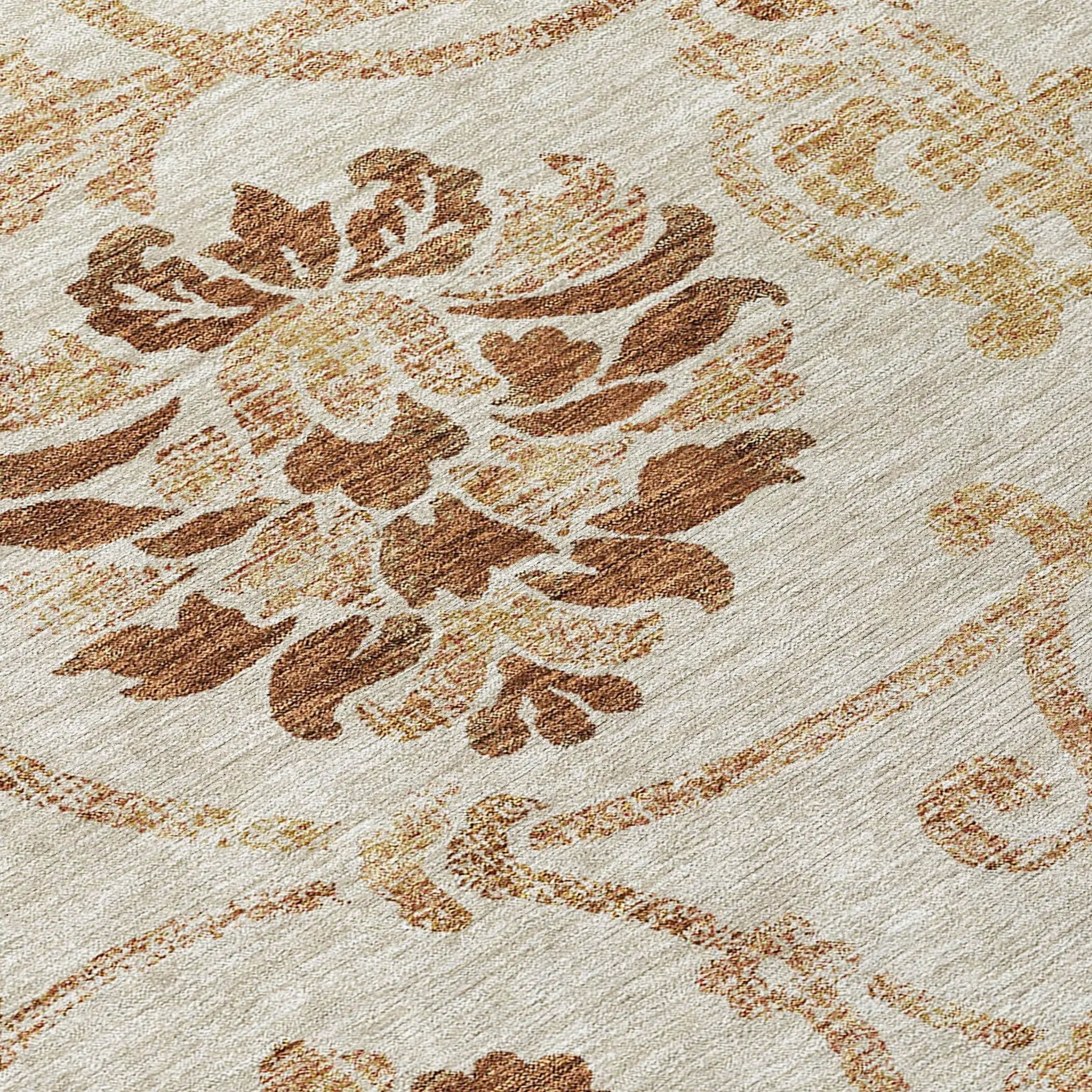 Machine Washable Indoor/ Outdoor Chantille Scroll Floral Rug