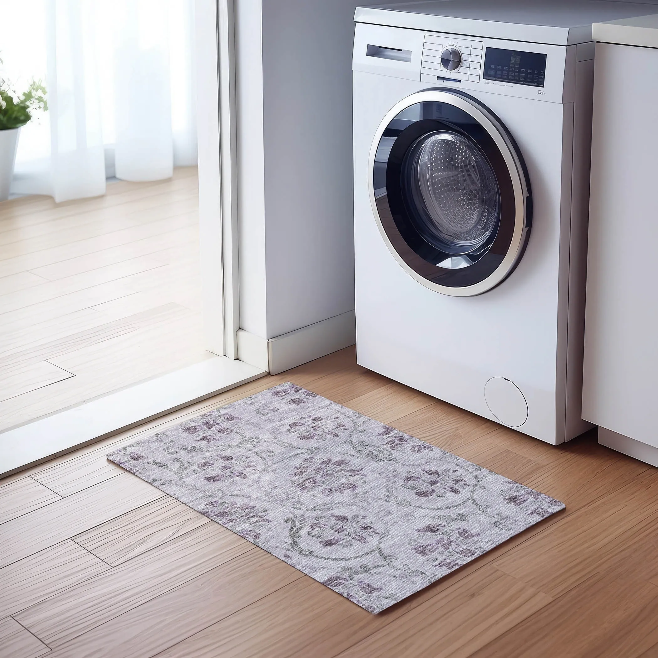 Machine Washable Indoor/ Outdoor Chantille Scroll Floral Rug