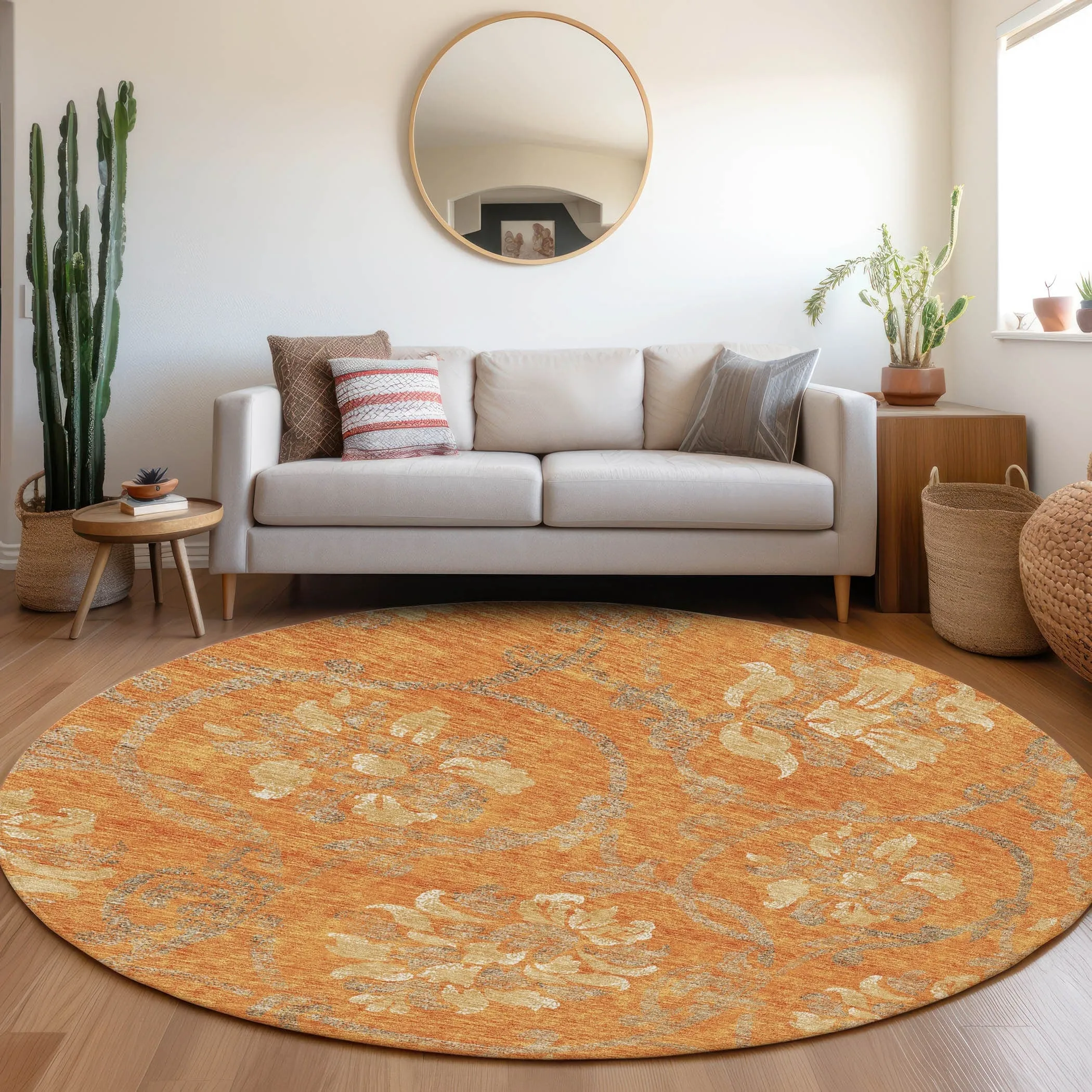 Machine Washable Indoor/ Outdoor Chantille Scroll Floral Rug