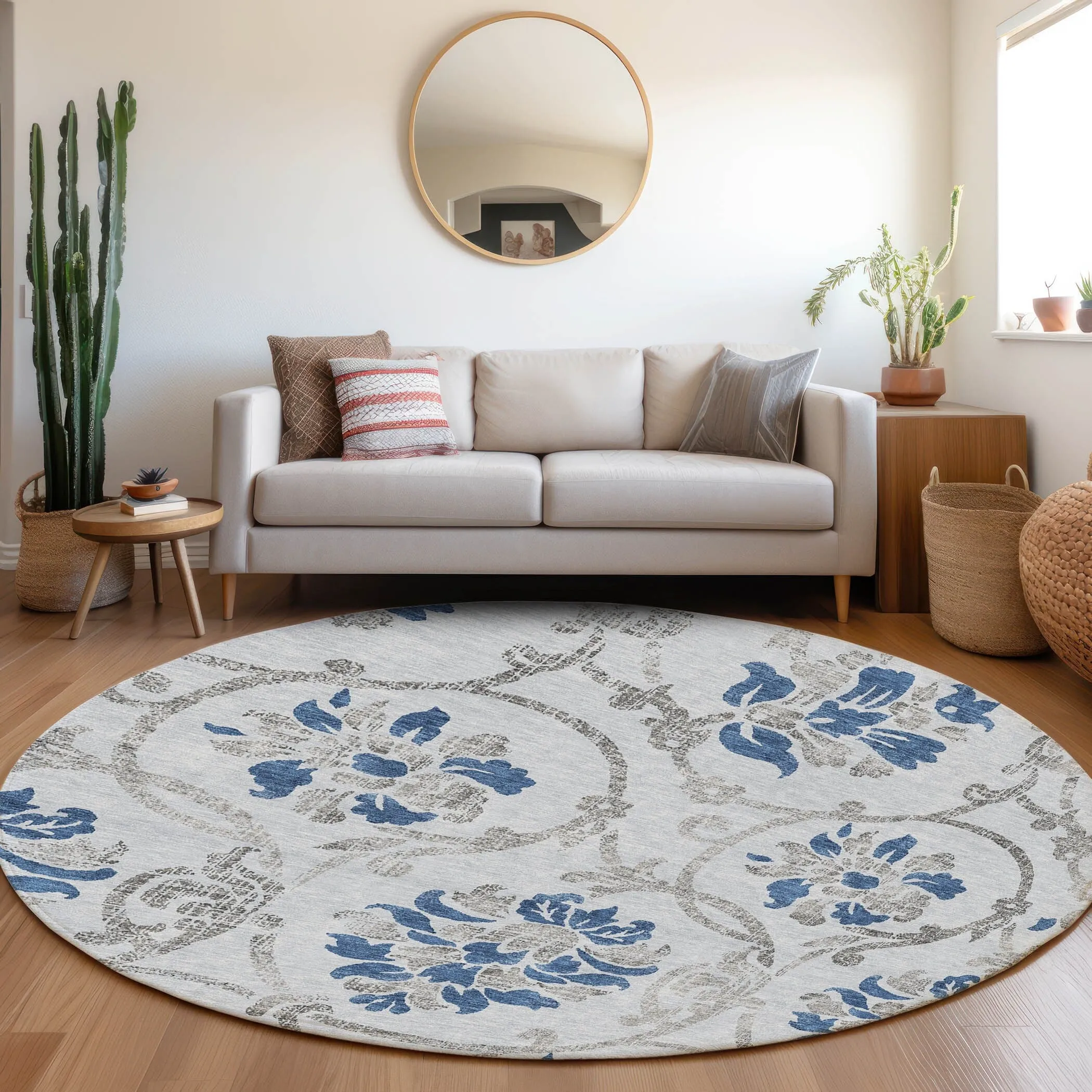 Machine Washable Indoor/ Outdoor Chantille Scroll Floral Rug